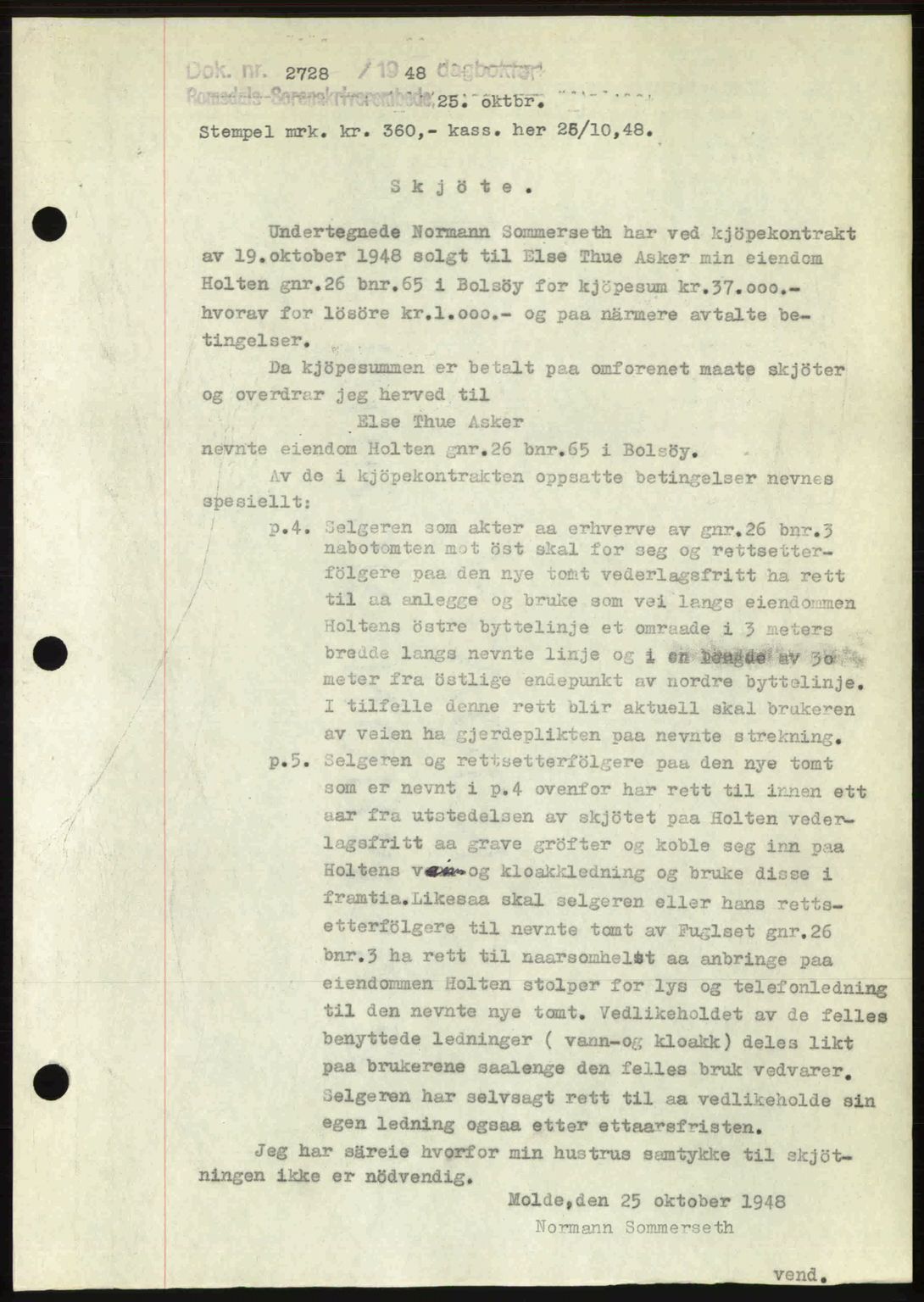 Romsdal sorenskriveri, SAT/A-4149/1/2/2C: Pantebok nr. A27, 1948-1948, Dagboknr: 2728/1948