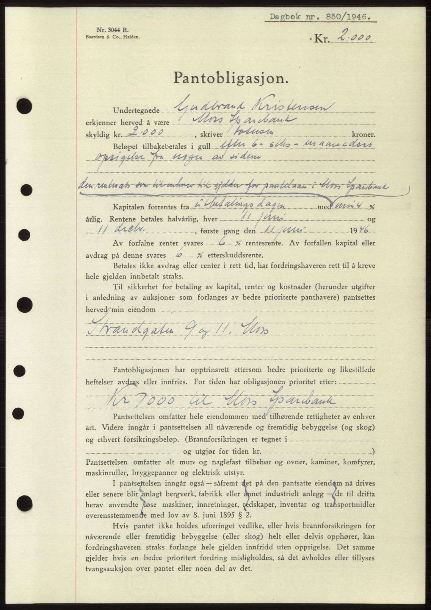 Moss sorenskriveri, SAO/A-10168: Pantebok nr. B15, 1946-1946, Dagboknr: 850/1946