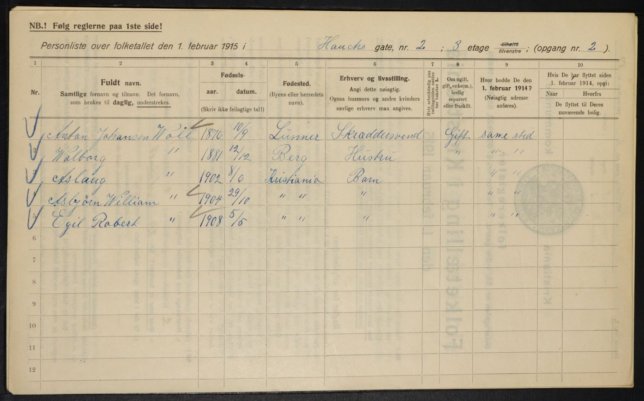 OBA, Kommunal folketelling 1.2.1915 for Kristiania, 1915, s. 34670