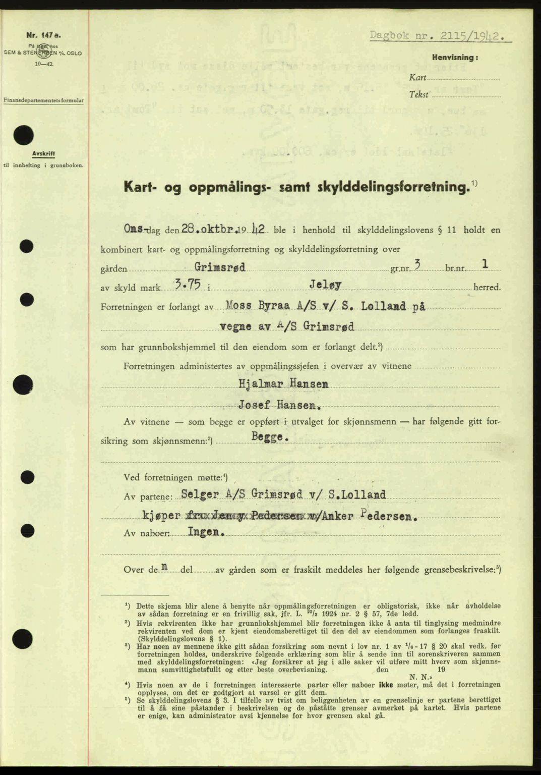 Moss sorenskriveri, SAO/A-10168: Pantebok nr. A10, 1942-1943, Dagboknr: 2115/1942