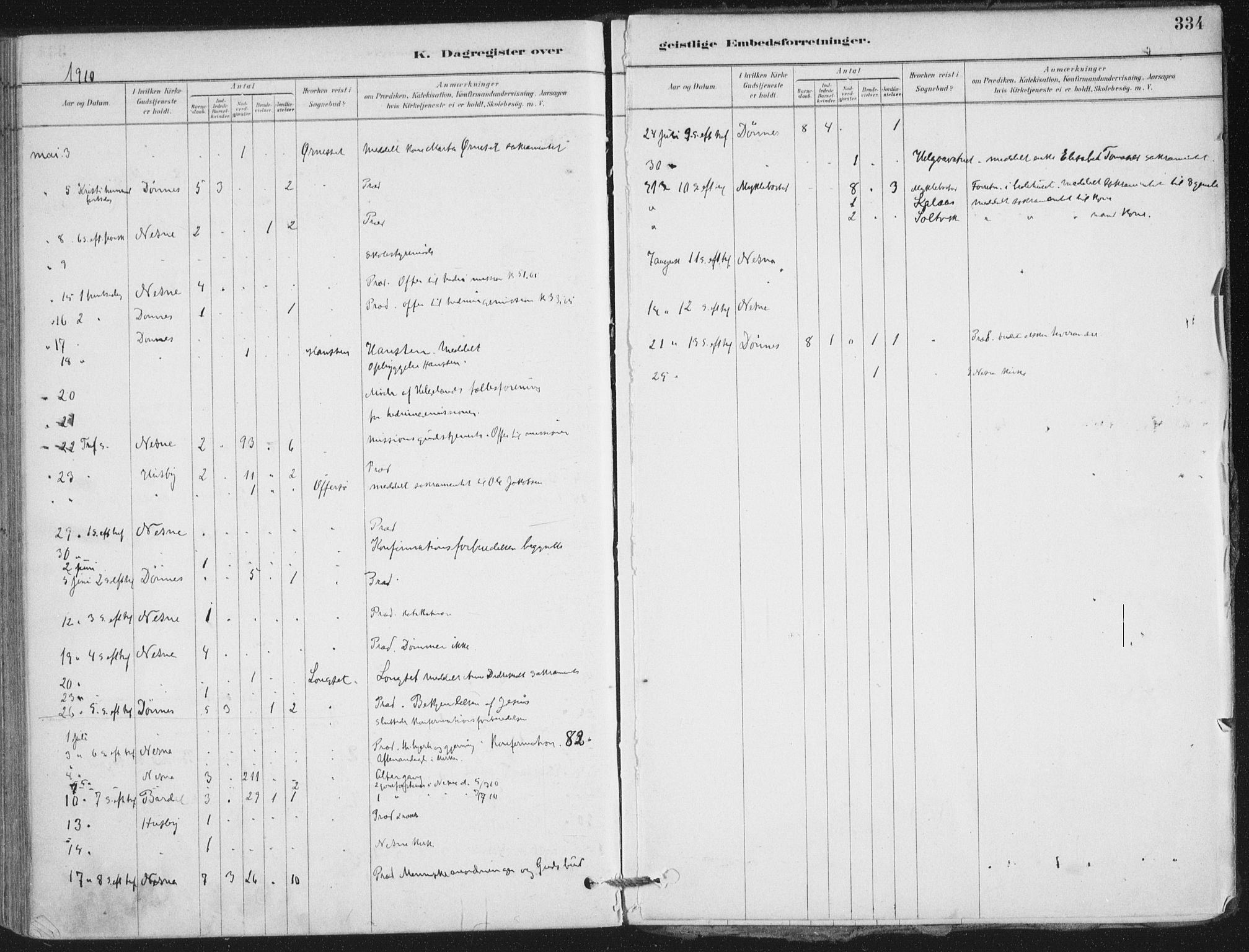 Ministerialprotokoller, klokkerbøker og fødselsregistre - Nordland, SAT/A-1459/838/L0553: Ministerialbok nr. 838A11, 1880-1910, s. 334