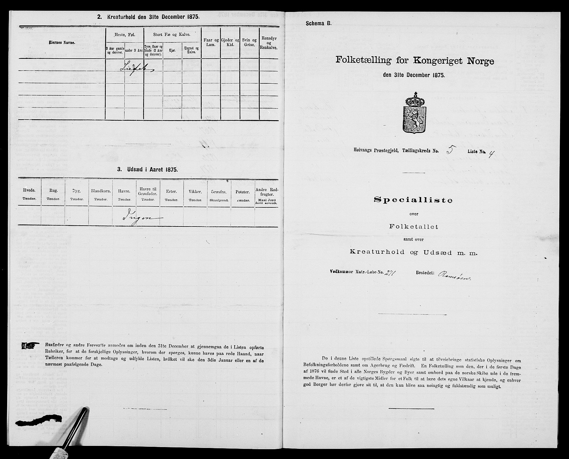 SAK, Folketelling 1875 for 0927P Høvåg prestegjeld, 1875, s. 618