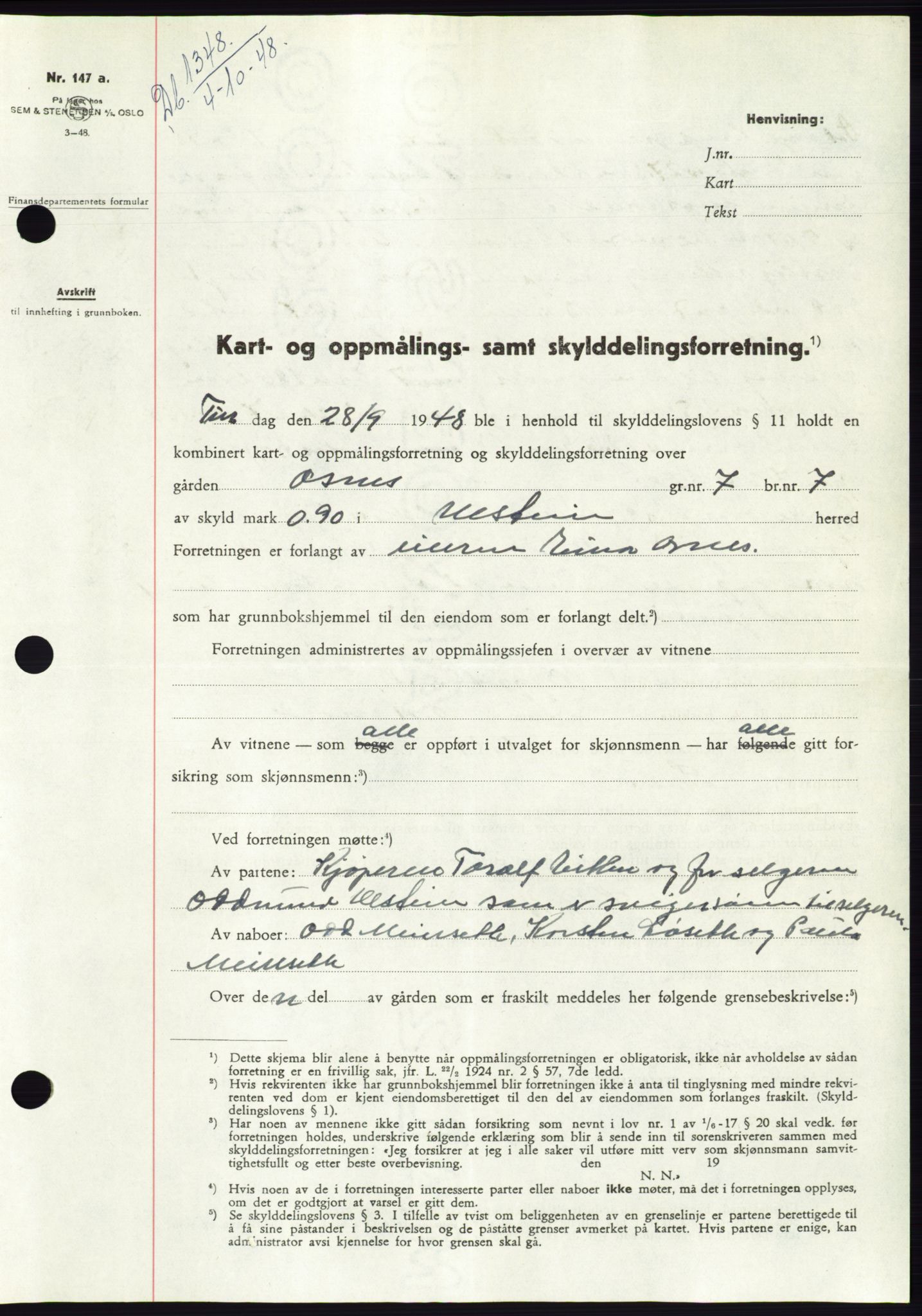 Søre Sunnmøre sorenskriveri, AV/SAT-A-4122/1/2/2C/L0083: Pantebok nr. 9A, 1948-1949, Dagboknr: 1348/1948