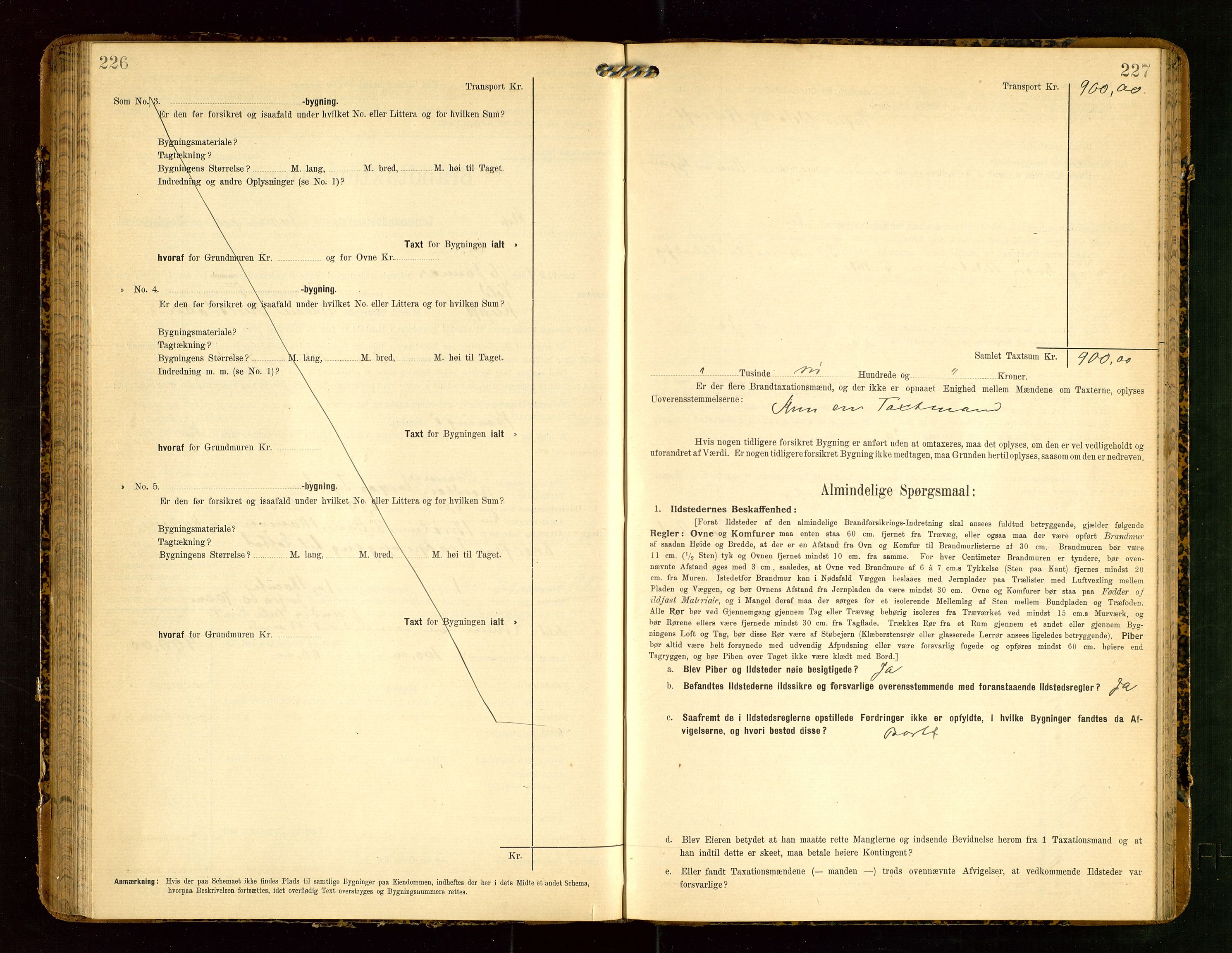 Klepp lensmannskontor, SAST/A-100163/Goc/L0004: "Brandtaxationsprotokol" m/register, 1906-1908, s. 226-227