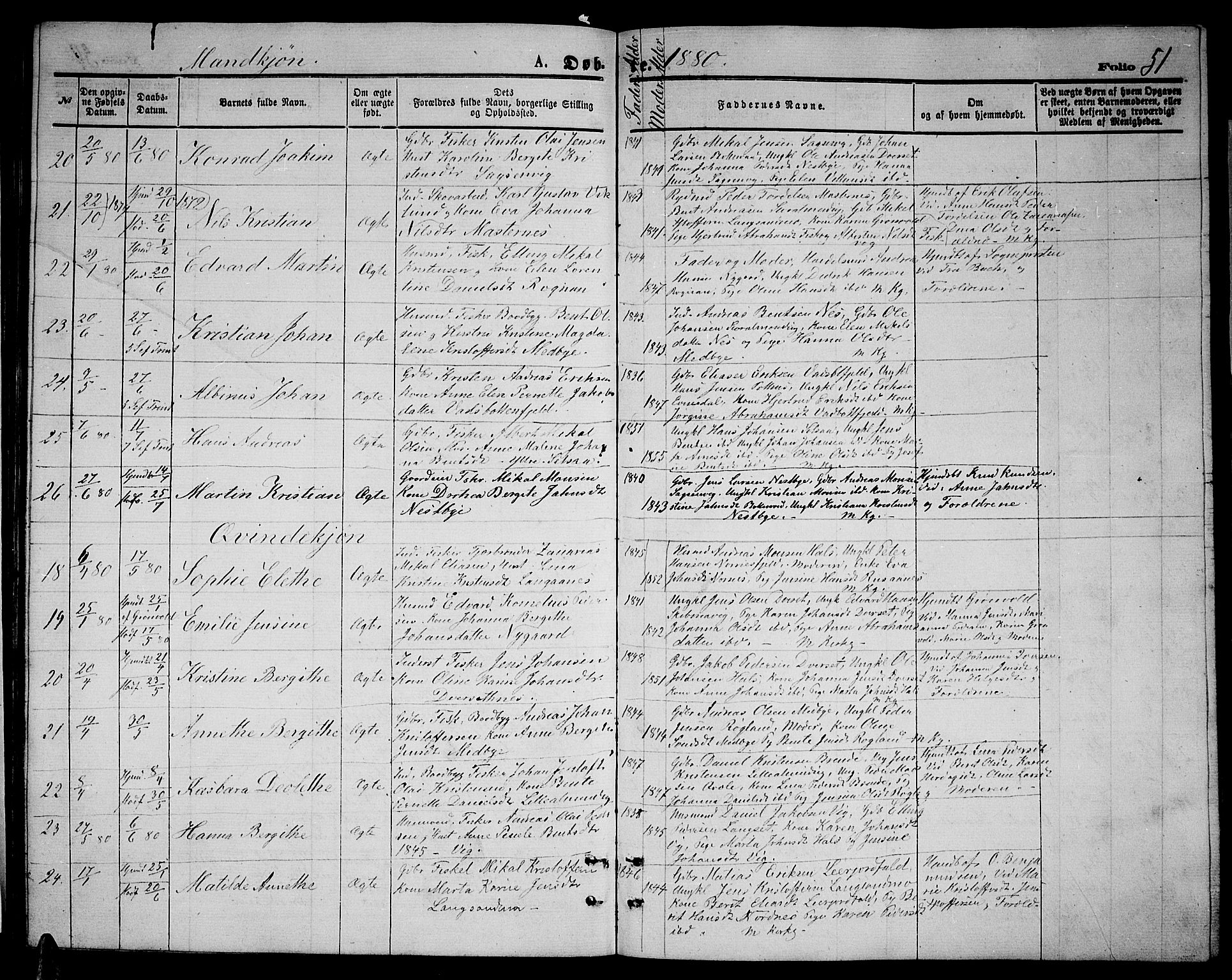 Ministerialprotokoller, klokkerbøker og fødselsregistre - Nordland, AV/SAT-A-1459/847/L0679: Klokkerbok nr. 847C07, 1870-1888, s. 51