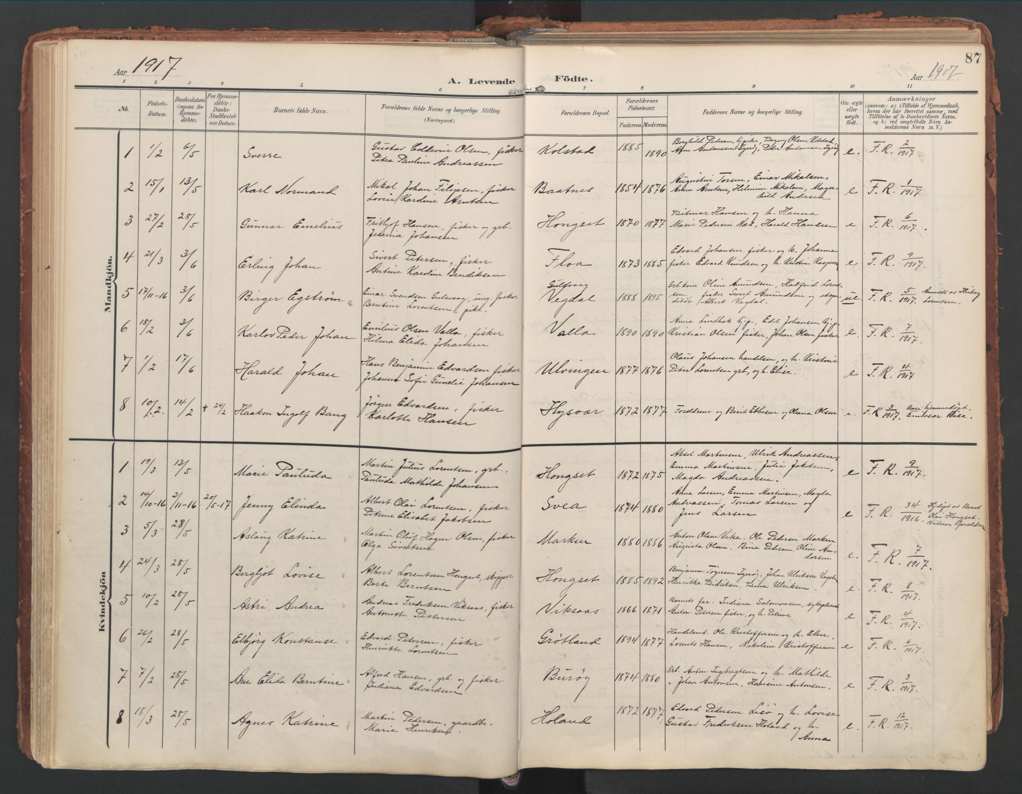 Ministerialprotokoller, klokkerbøker og fødselsregistre - Nordland, AV/SAT-A-1459/816/L0250: Ministerialbok nr. 816A16, 1903-1923, s. 87