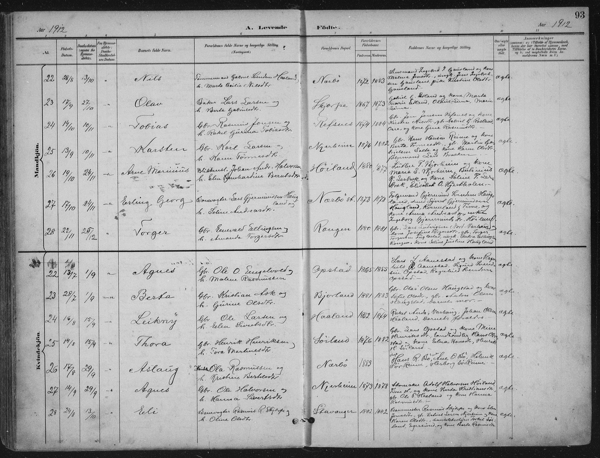 Hå sokneprestkontor, AV/SAST-A-101801/001/30BA/L0012: Ministerialbok nr. A 11, 1897-1924, s. 93