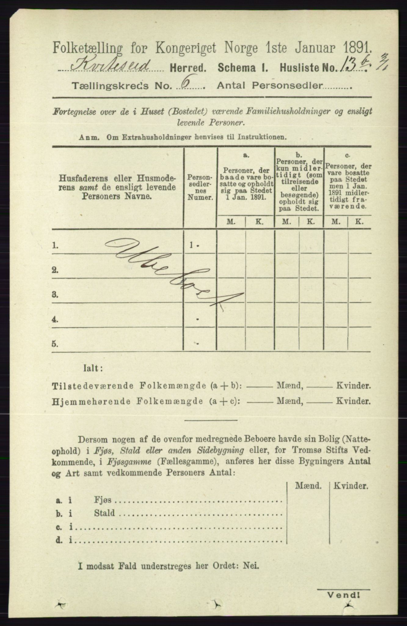 RA, Folketelling 1891 for 0829 Kviteseid herred, 1891, s. 1152