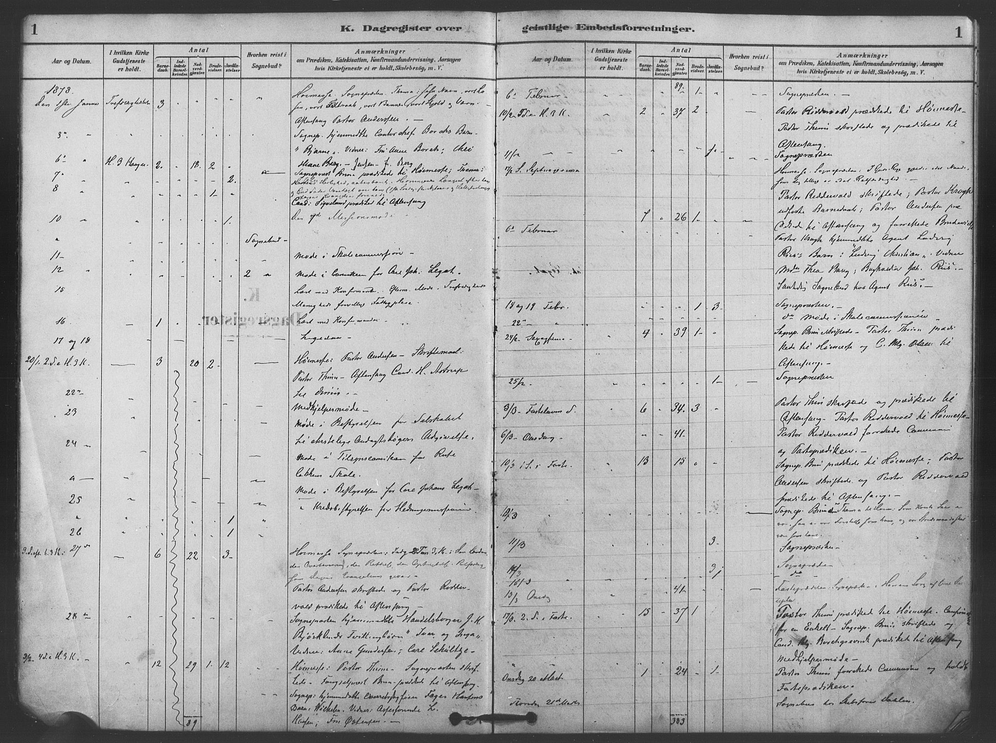 Trefoldighet prestekontor Kirkebøker, SAO/A-10882/I/Ia/L0002: Dagregister nr. 2, 1878-1890, s. 1