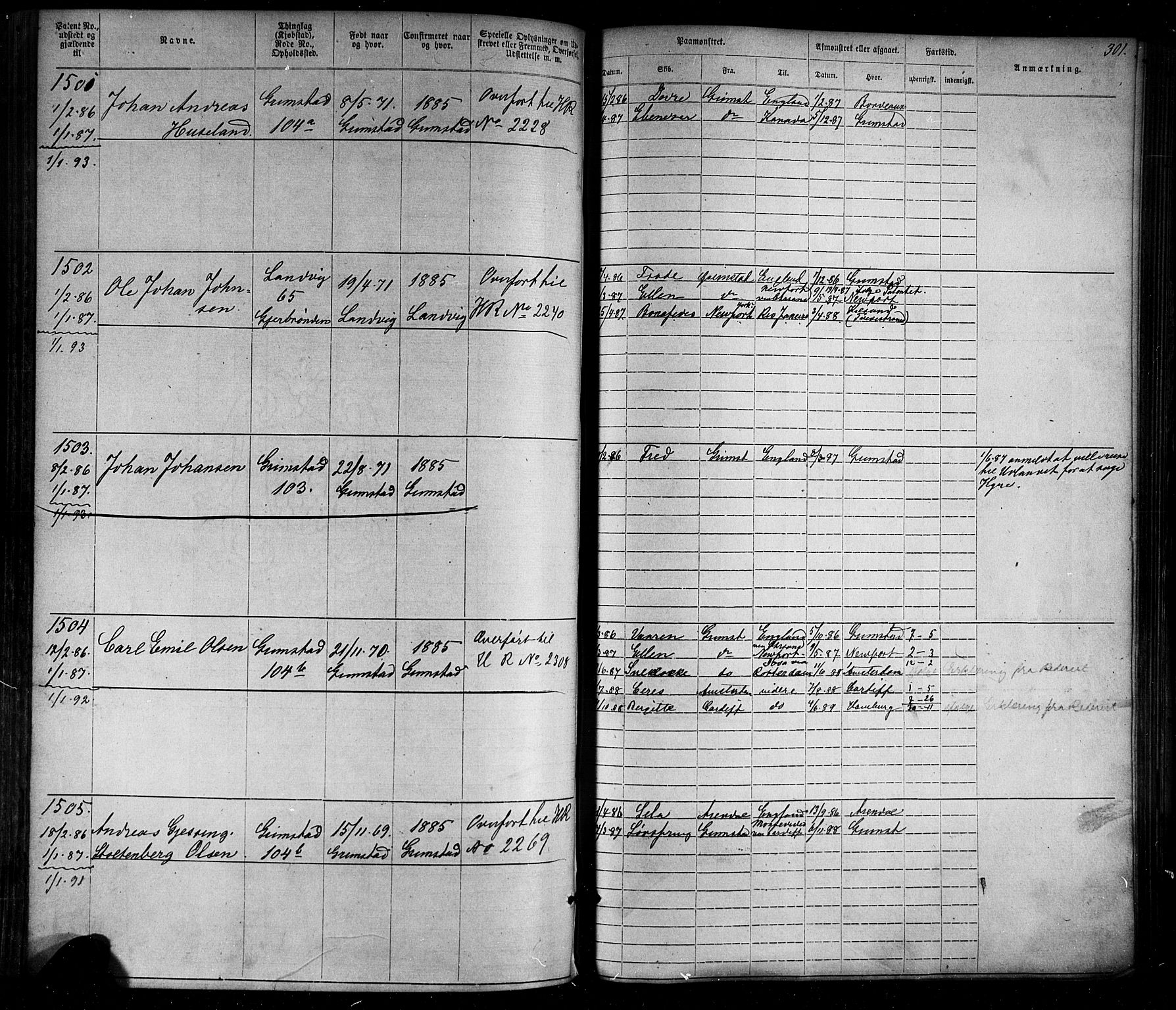 Grimstad mønstringskrets, SAK/2031-0013/F/Fa/L0005: Annotasjonsrulle nr 1-1910 med register, V-18, 1870-1892, s. 339