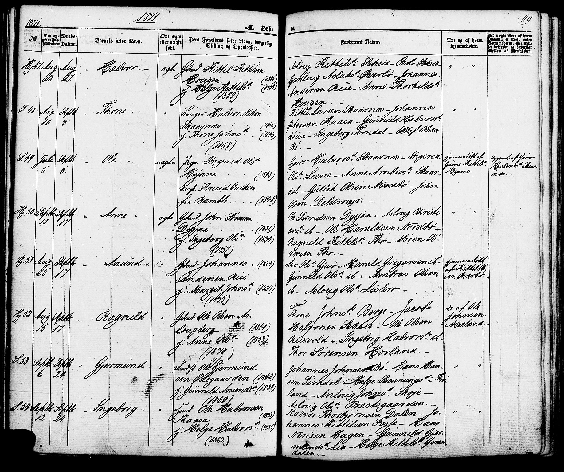 Hjartdal kirkebøker, AV/SAKO-A-270/F/Fa/L0009: Ministerialbok nr. I 9, 1860-1879, s. 119