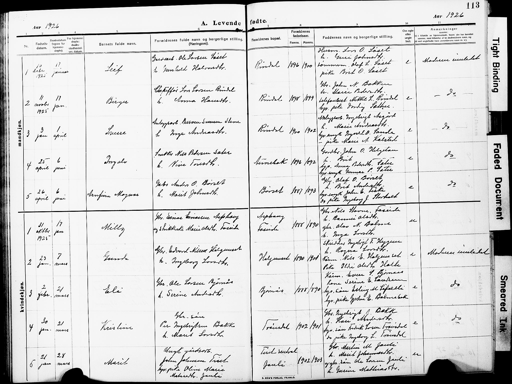 Ministerialprotokoller, klokkerbøker og fødselsregistre - Møre og Romsdal, AV/SAT-A-1454/598/L1079: Klokkerbok nr. 598C04, 1909-1927, s. 113