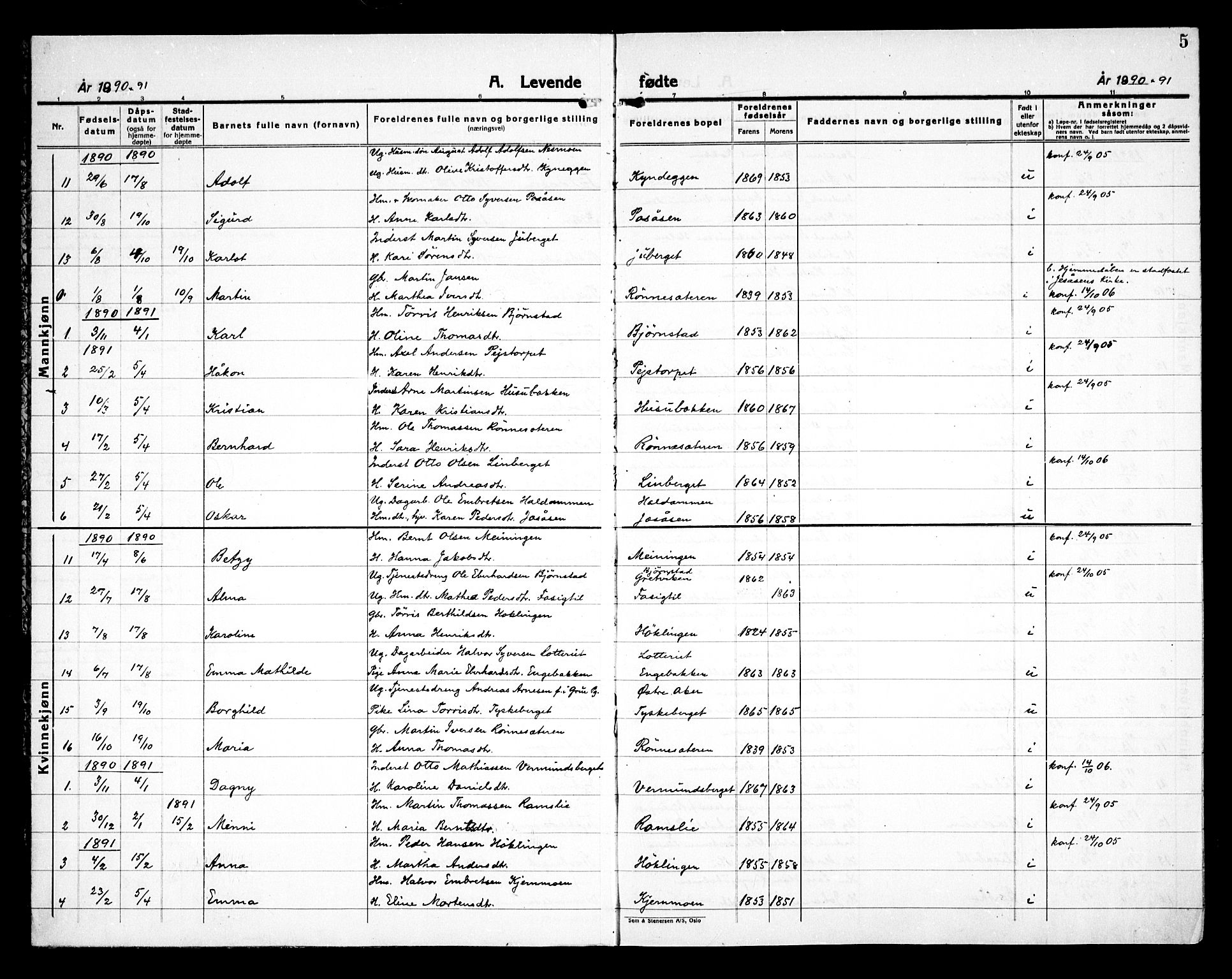 Åsnes prestekontor, SAH/PREST-042/H/Ha/Haa/L0000E: Ministerialbok nr. 0C, 1890-1929, s. 5