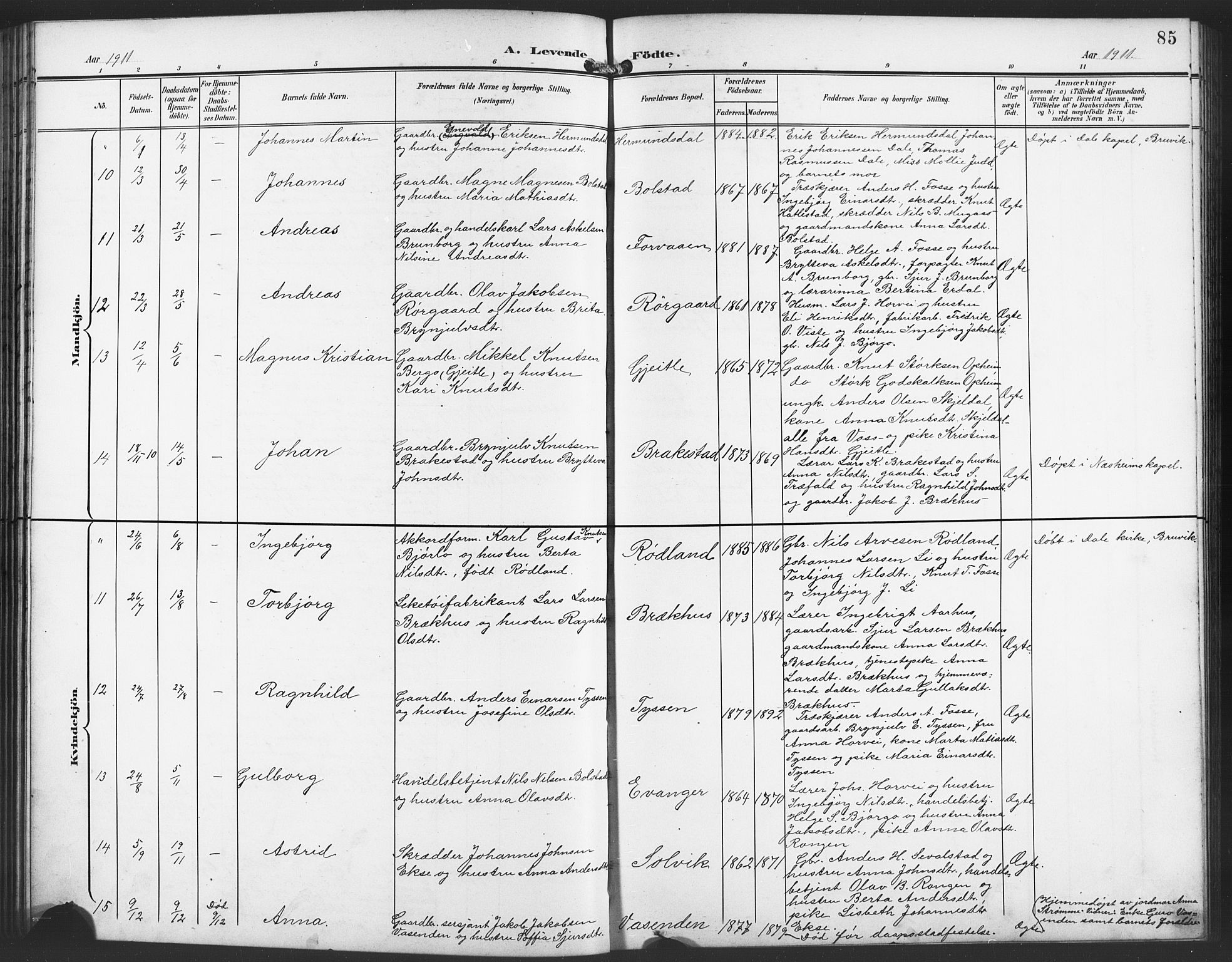 Evanger sokneprestembete, AV/SAB-A-99924: Klokkerbok nr. A 5, 1897-1917, s. 85