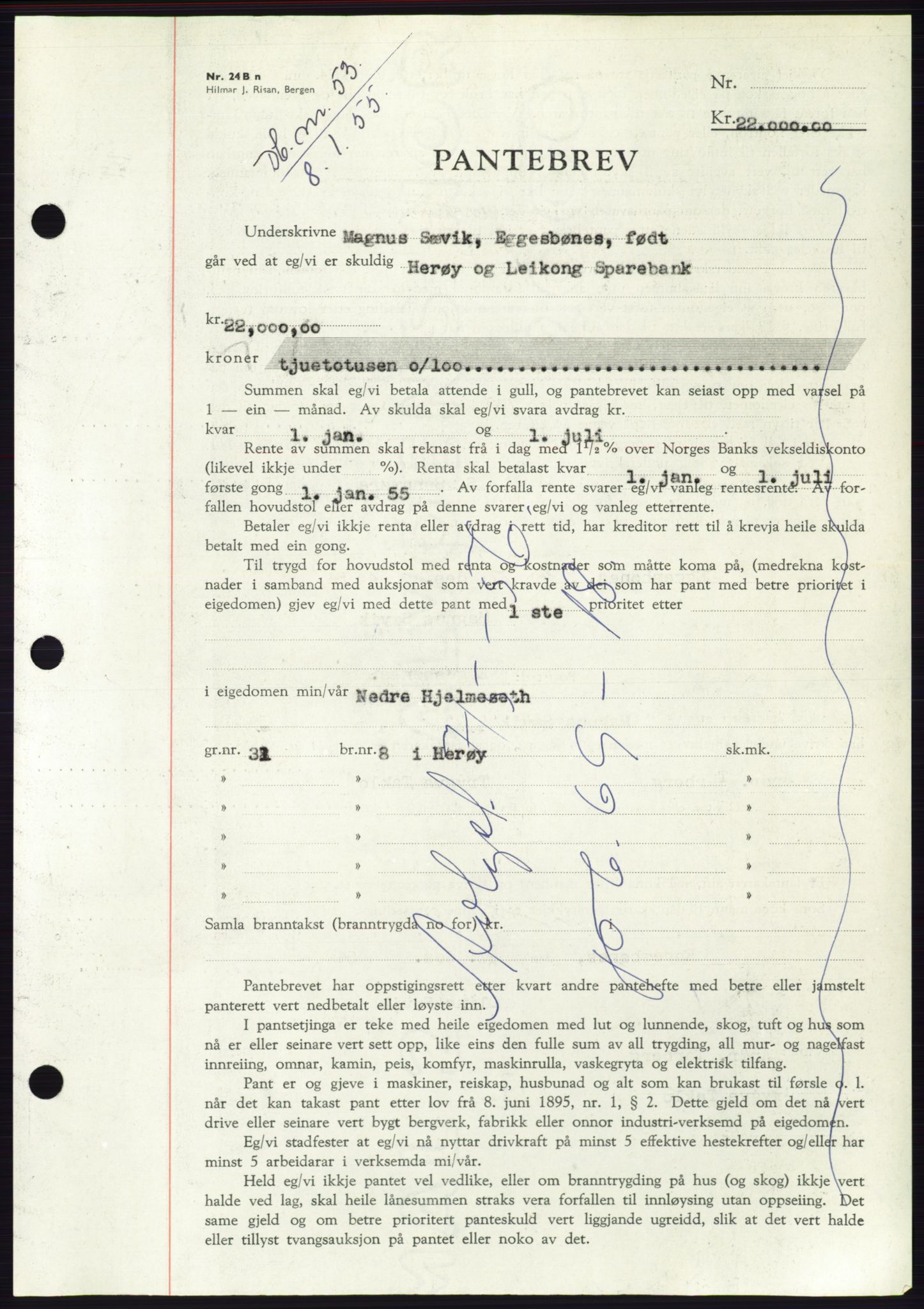 Søre Sunnmøre sorenskriveri, AV/SAT-A-4122/1/2/2C/L0126: Pantebok nr. 14B, 1954-1955, Dagboknr: 53/1955