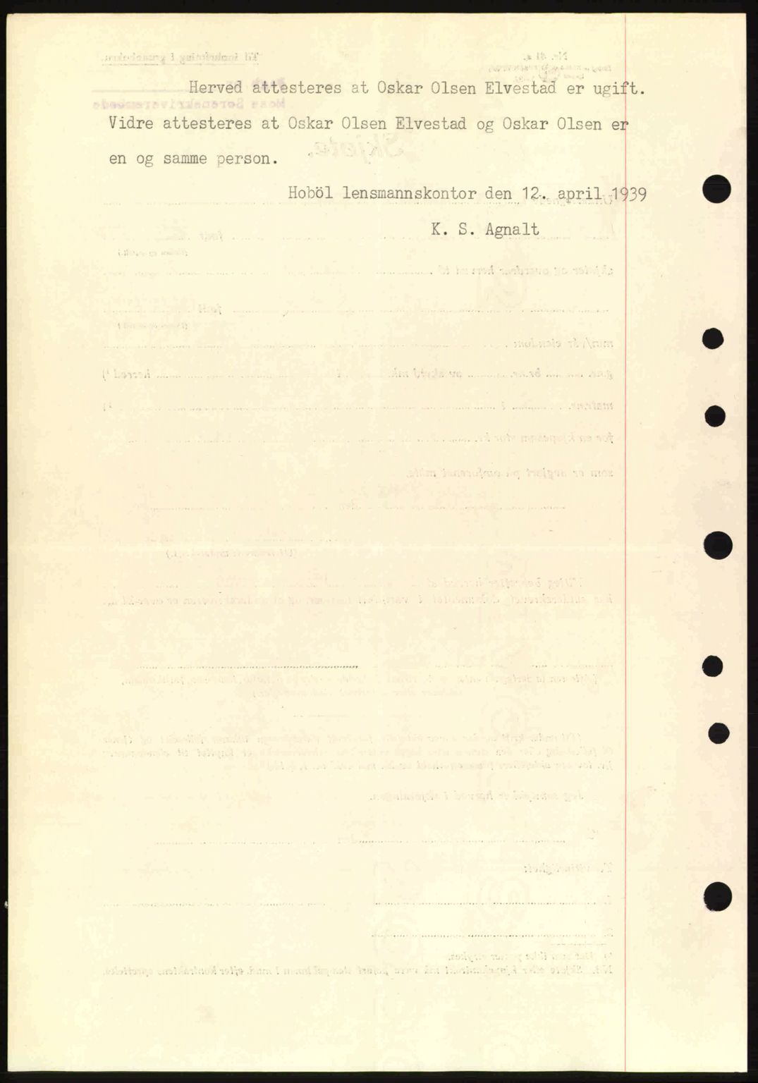 Moss sorenskriveri, SAO/A-10168: Pantebok nr. A5, 1938-1939, Dagboknr: 851/1939