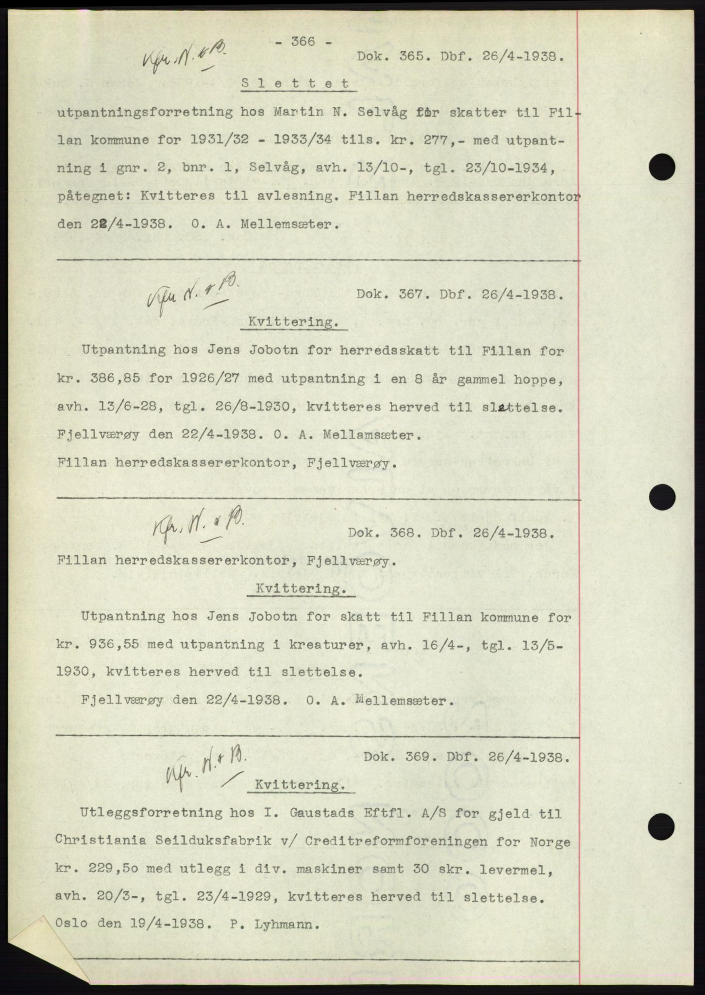 Hitra sorenskriveri, AV/SAT-A-0018/2/2C/2Ca: Pantebok nr. C1, 1936-1945, Dagboknr: 365/1938