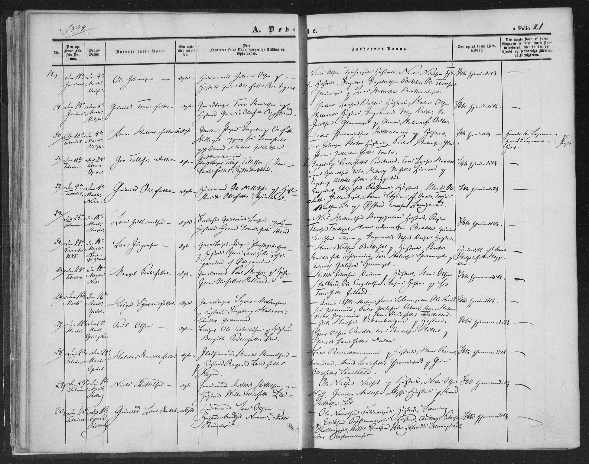 Rollag kirkebøker, AV/SAKO-A-240/F/Fa/L0008: Ministerialbok nr. I 8, 1847-1860, s. 21