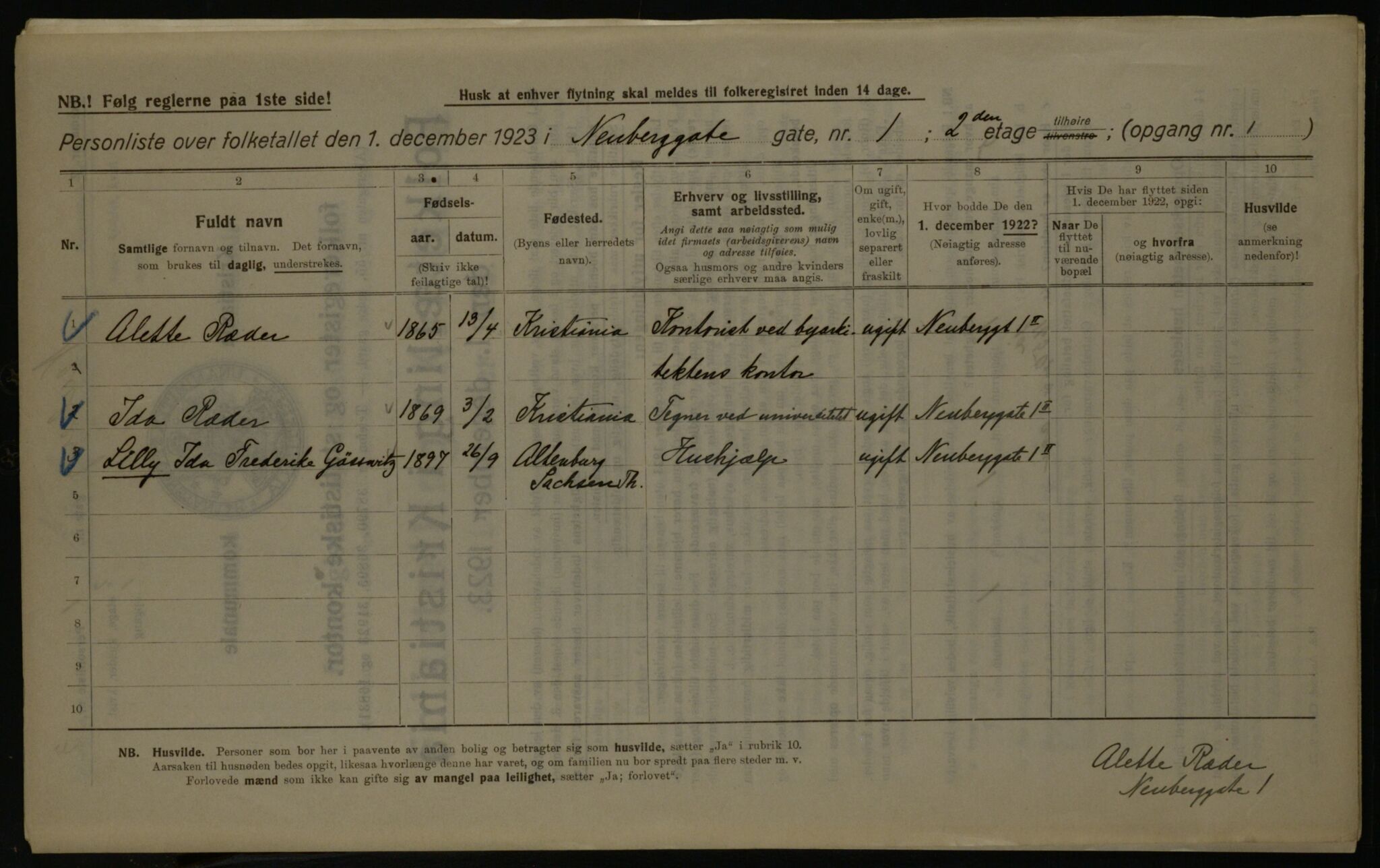 OBA, Kommunal folketelling 1.12.1923 for Kristiania, 1923, s. 76655