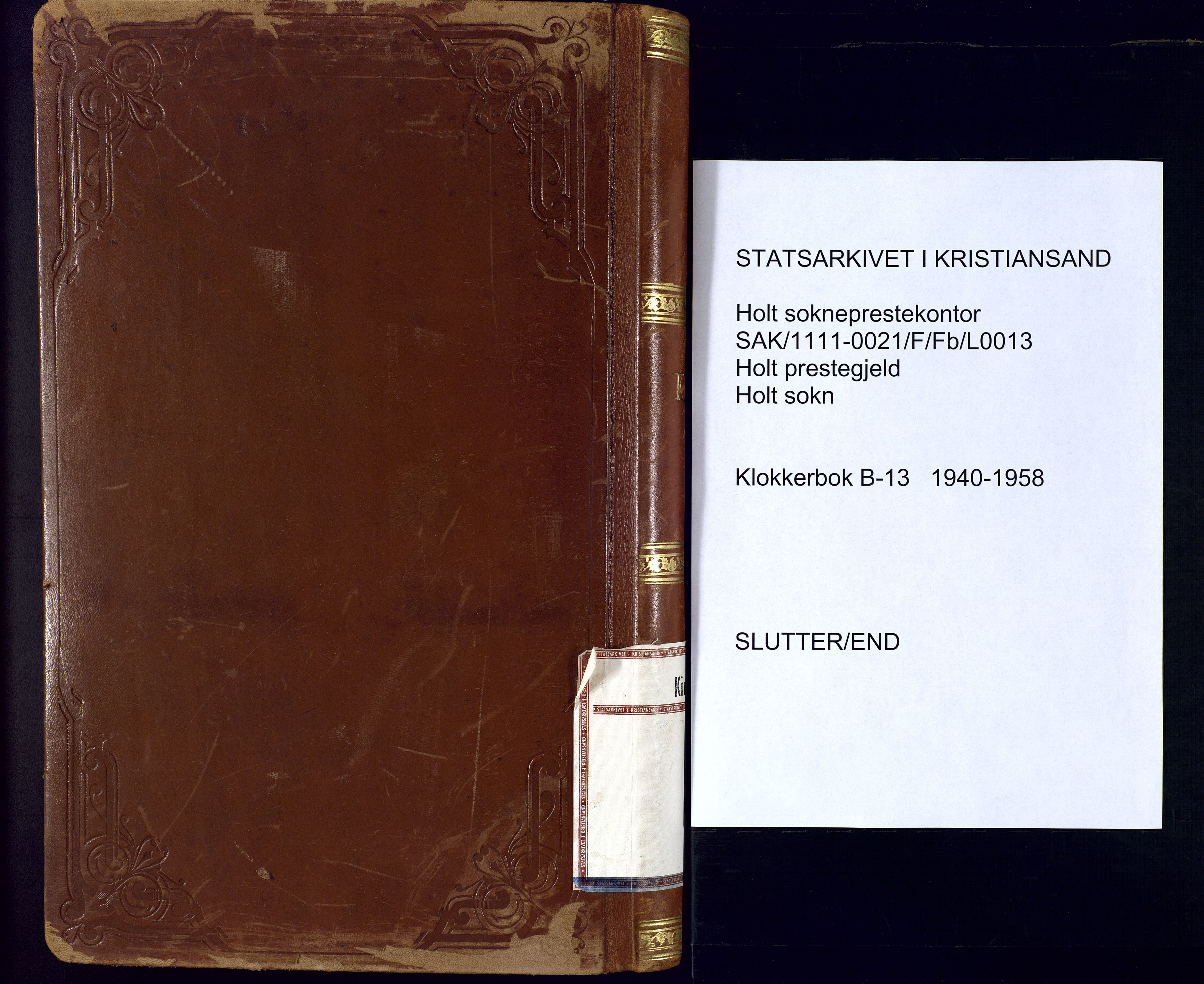 Holt sokneprestkontor, SAK/1111-0021/F/Fb/L0013: Klokkerbok nr. B-13, 1940-1958