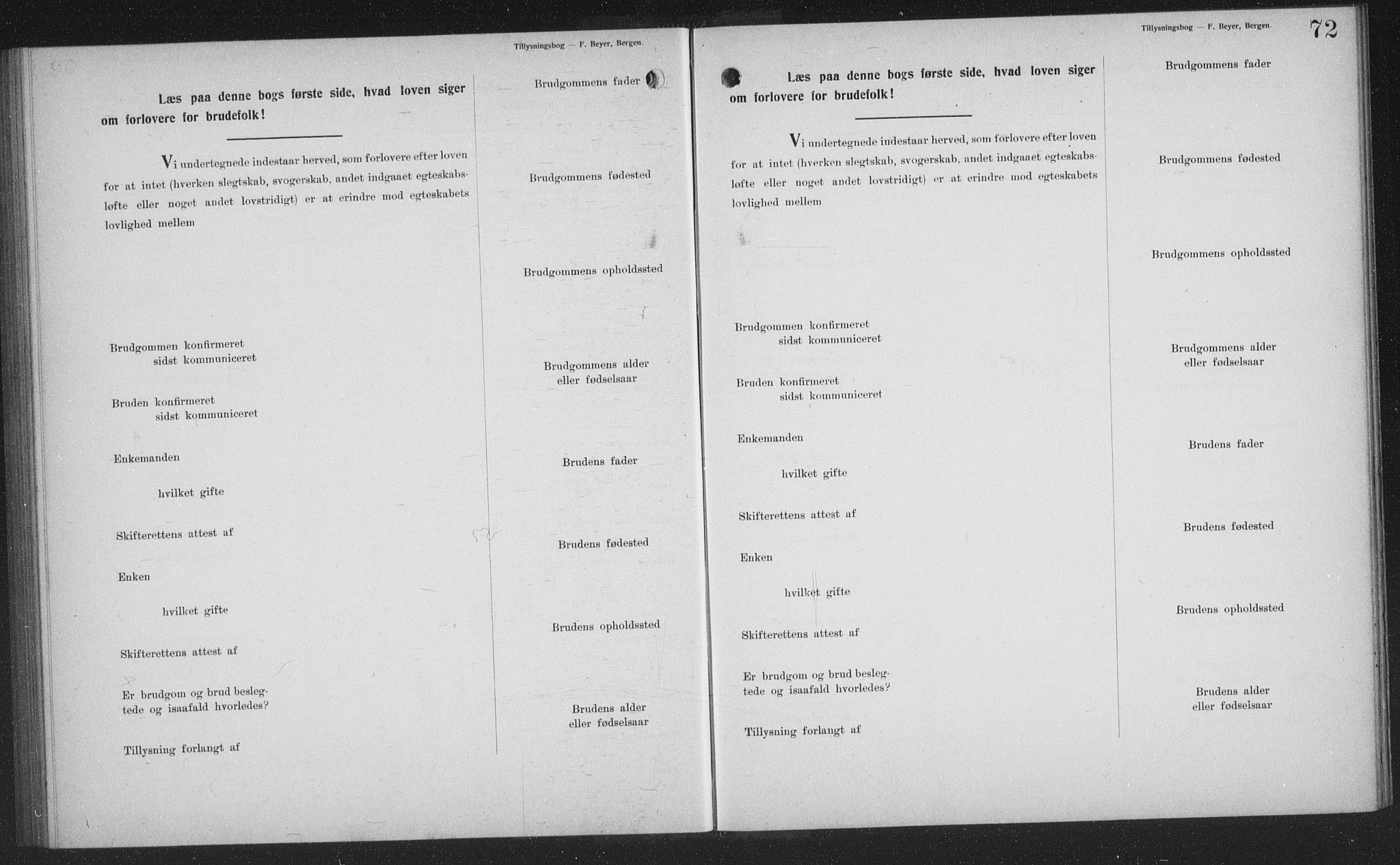 Sand/Bjarkøy sokneprestkontor, SATØ/S-0811/J/Jb/L0024: Lysningsprotokoll nr. 24, 1905-1917, s. 72