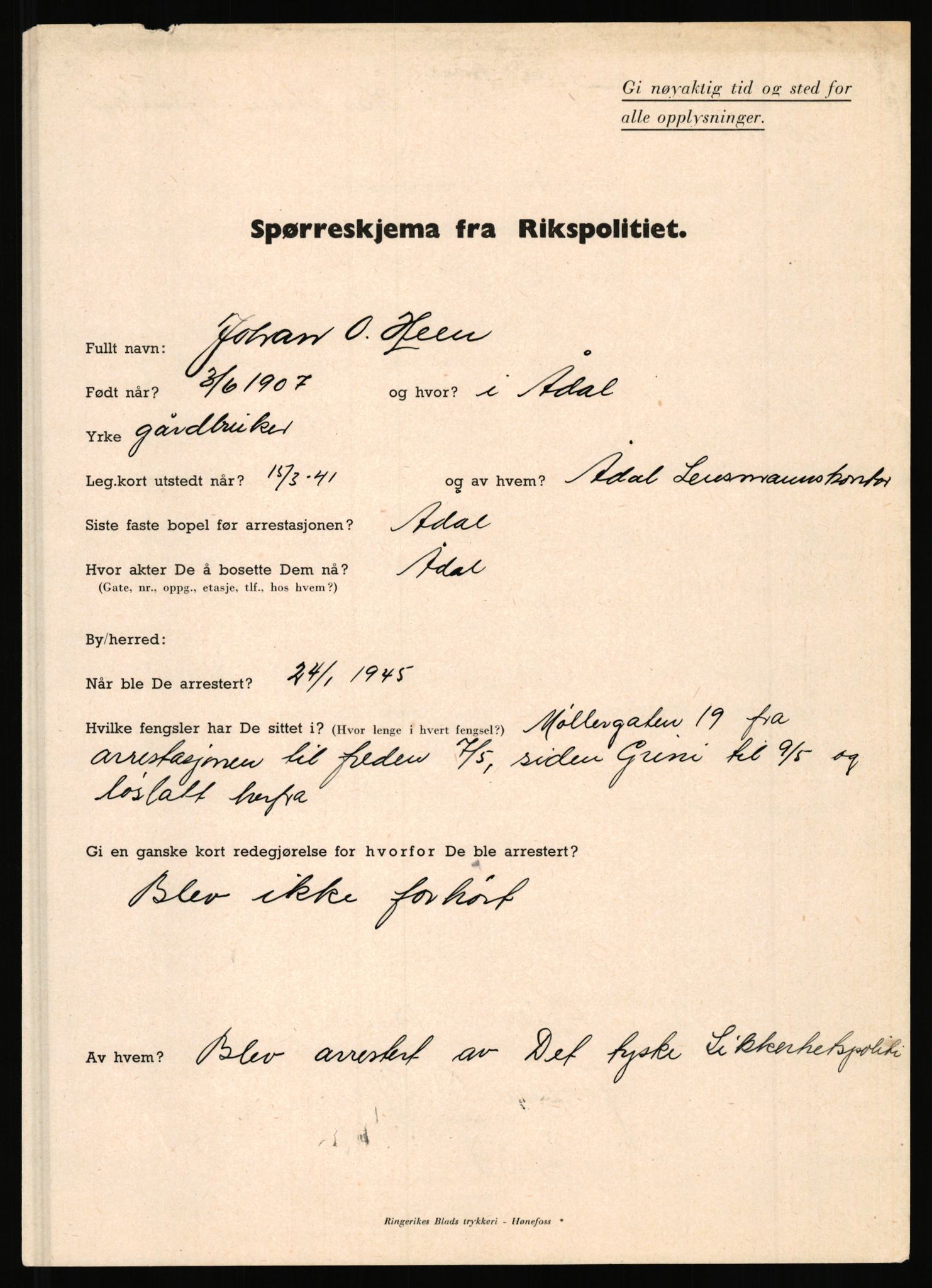 Rikspolitisjefen, AV/RA-S-1560/L/L0007: Heen, Erik C. - Iversen, Trygve, 1940-1945, s. 5