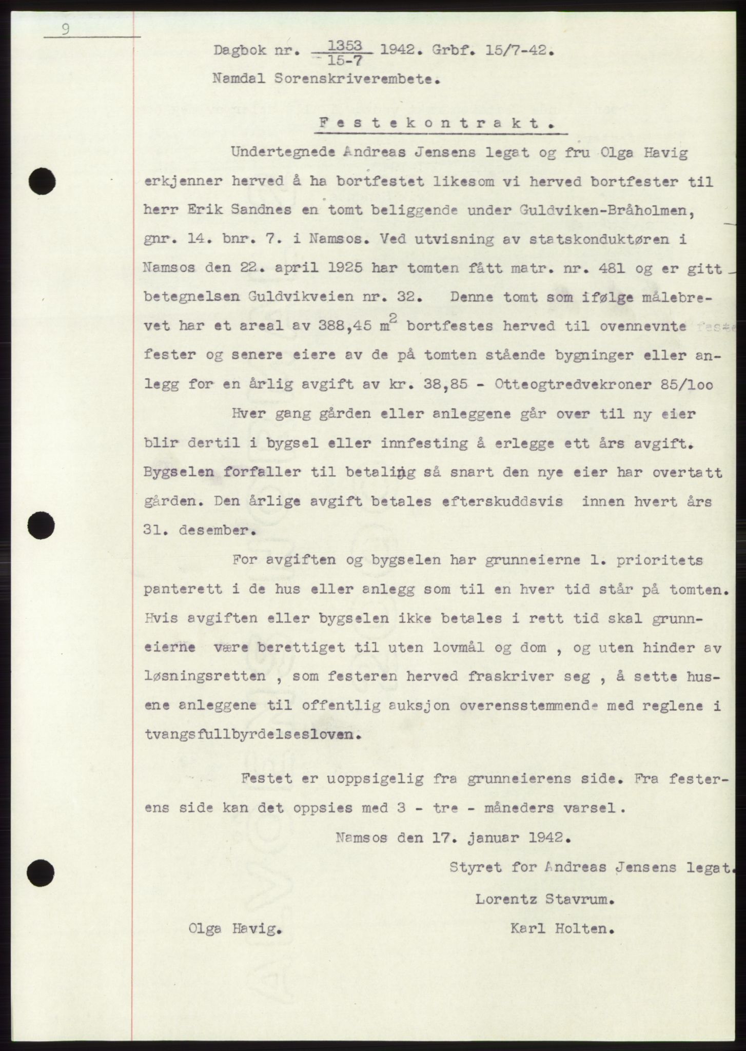 Namdal sorenskriveri, SAT/A-4133/1/2/2C: Pantebok nr. -, 1942-1943, Dagboknr: 1353/1942
