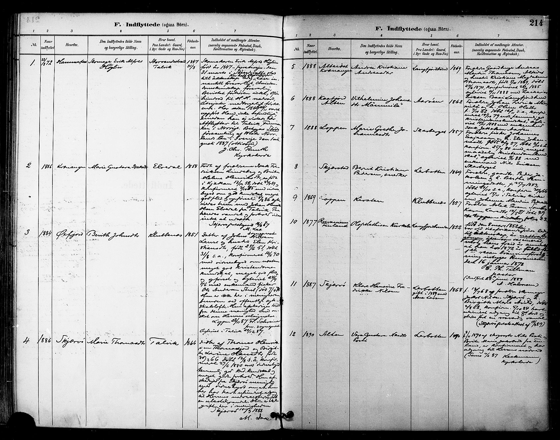 Talvik sokneprestkontor, AV/SATØ-S-1337/H/Ha/L0013kirke: Ministerialbok nr. 13, 1886-1897, s. 214