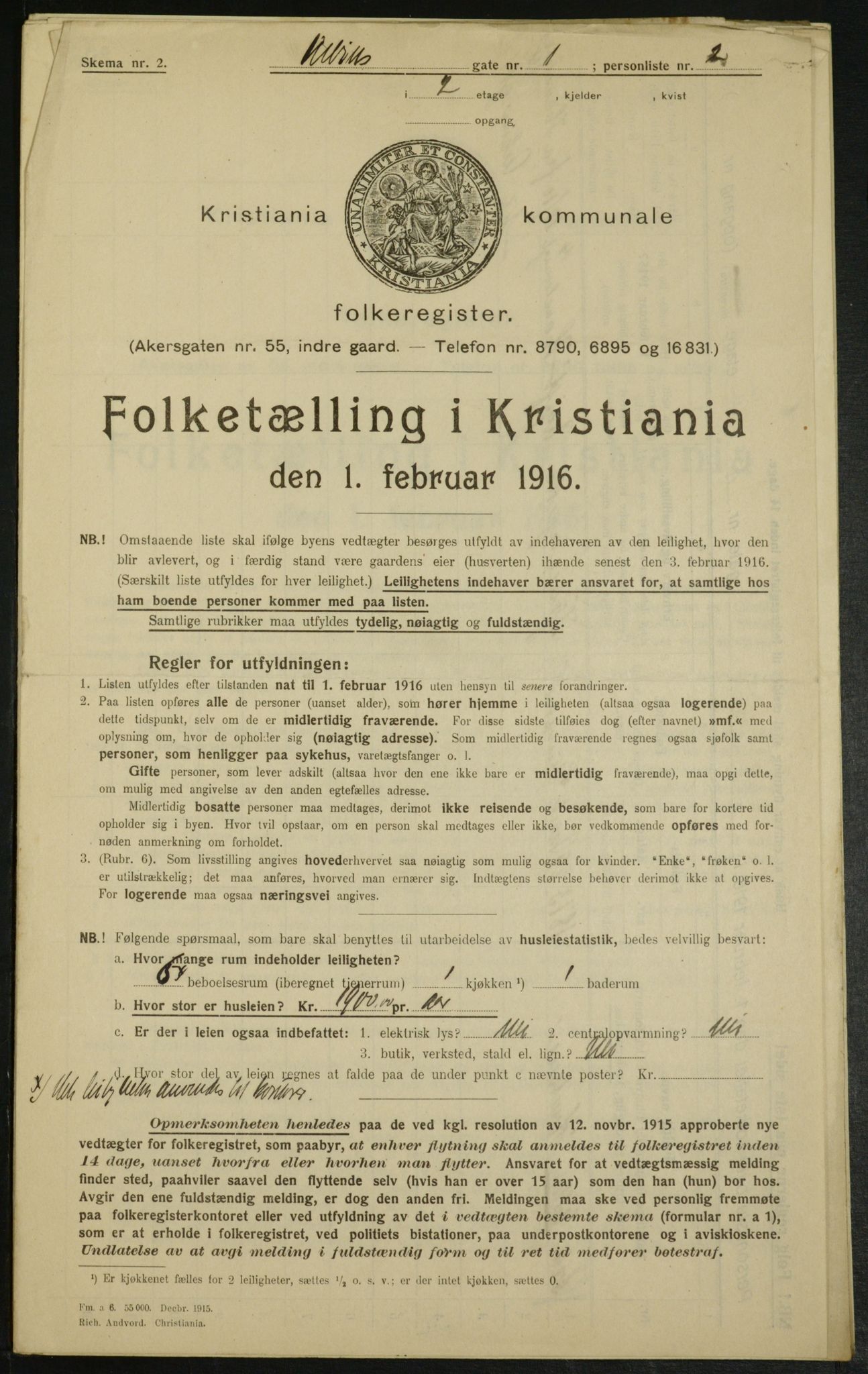 OBA, Kommunal folketelling 1.2.1916 for Kristiania, 1916, s. 1483