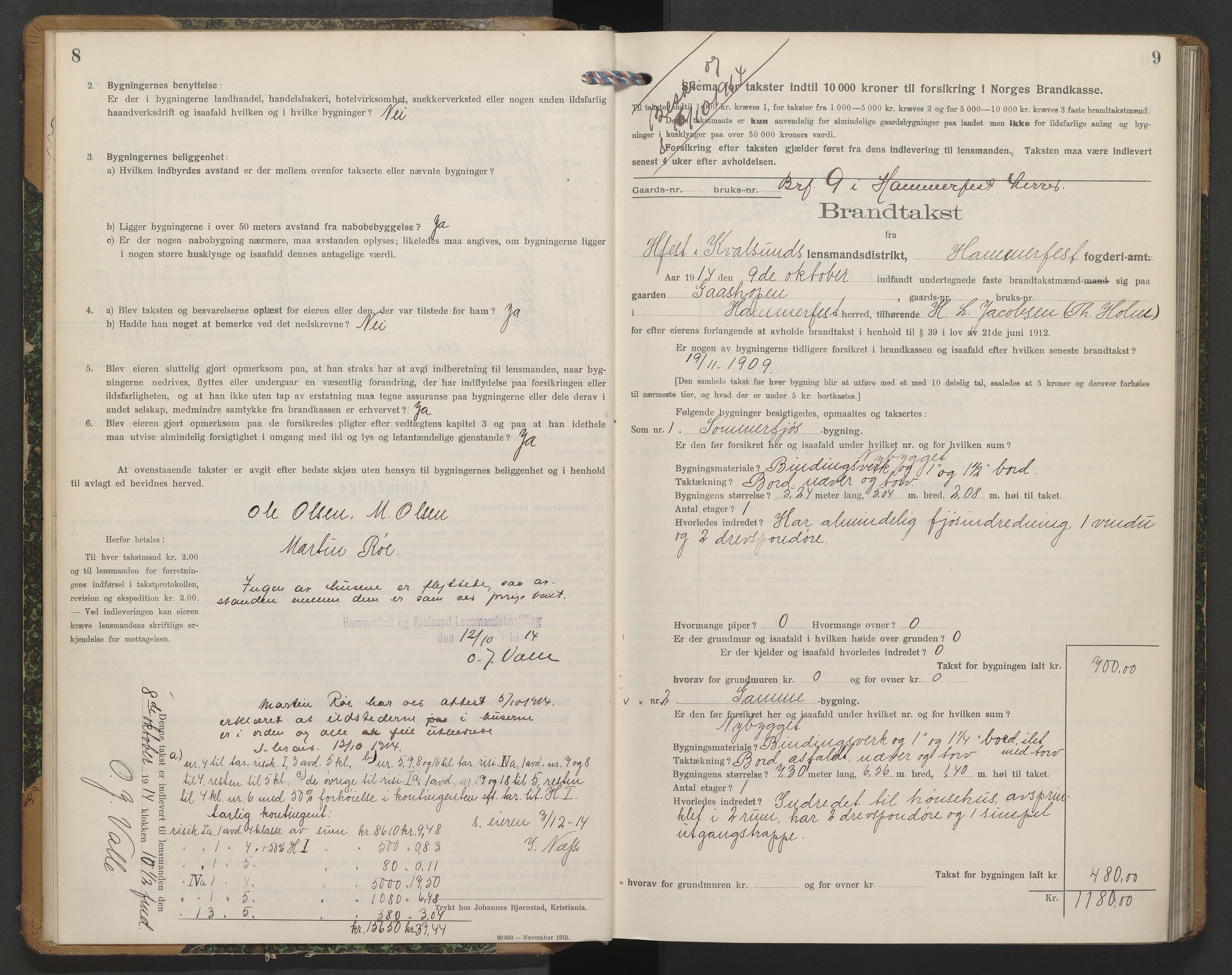 Sørøysund og Kvalsund lensmannskontor, AV/SATØ-SATO-151/1/Fl/L0008: Branntakstprotokoll - Hammerfest og Kvalsund, 1914-1917