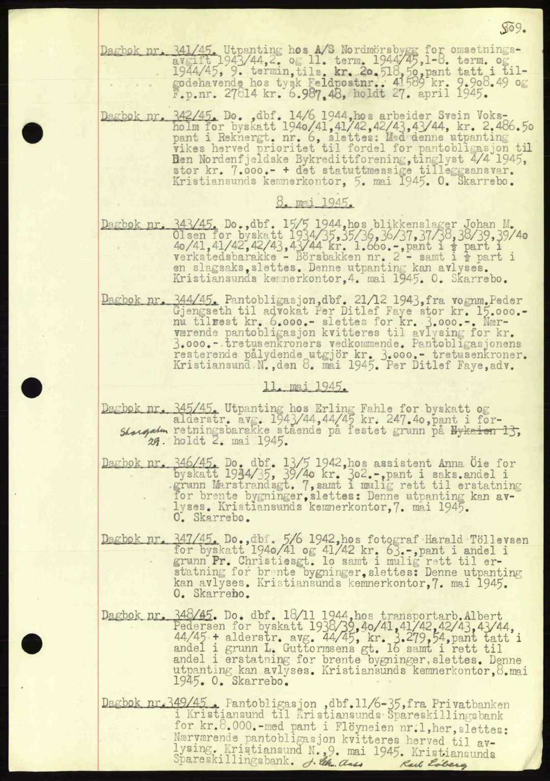Kristiansund byfogd, AV/SAT-A-4587/A/27: Pantebok nr. 32a, 1938-1946, Dagboknr: 342/1945