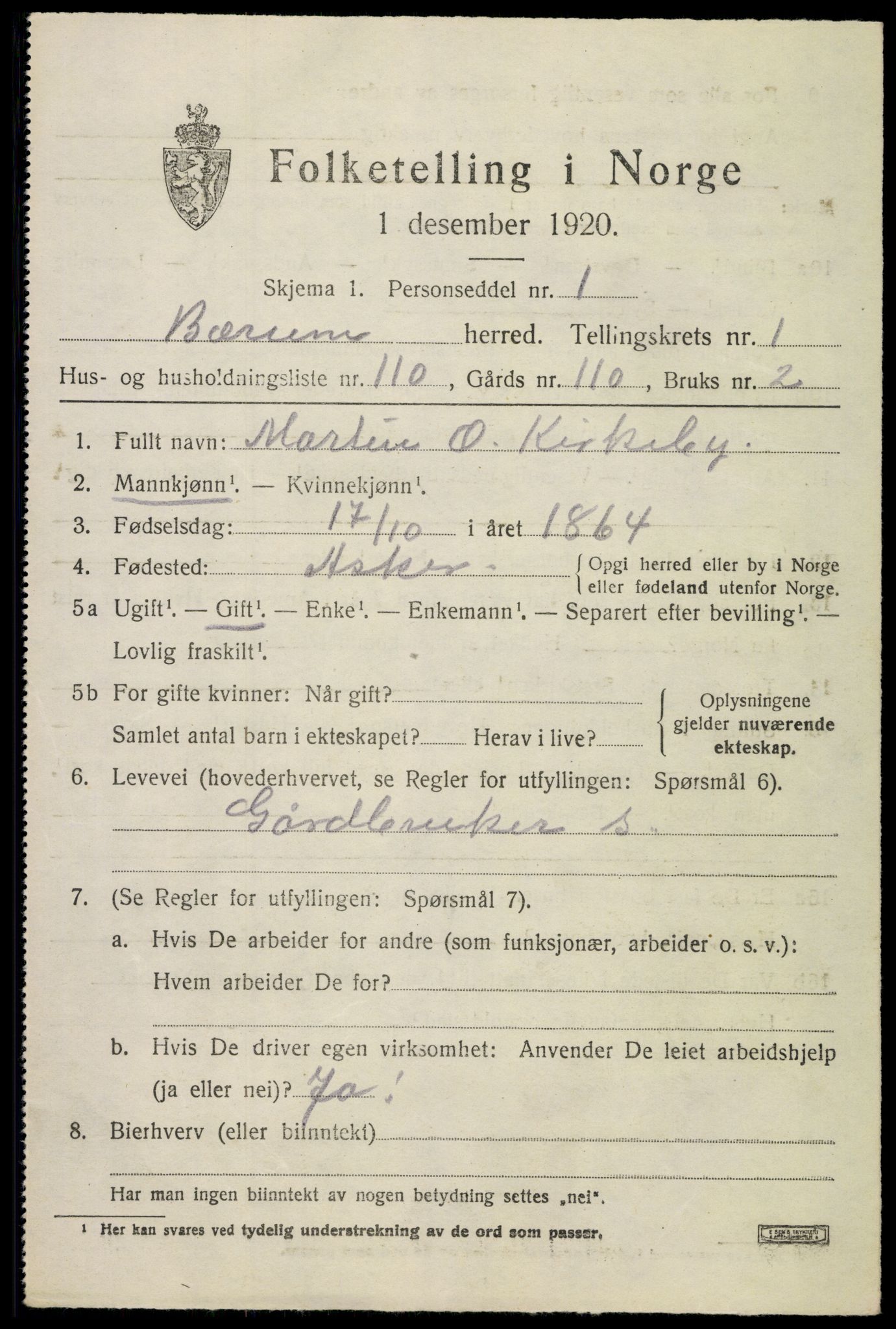 SAO, Folketelling 1920 for 0219 Bærum herred, 1920, s. 6494