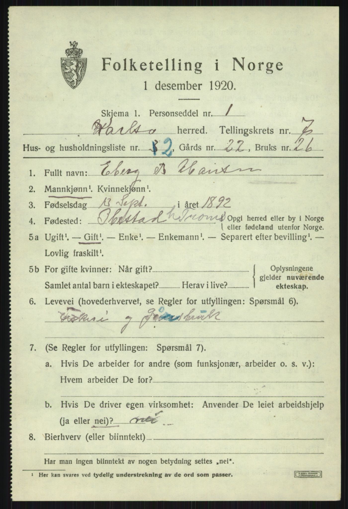 SATØ, Folketelling 1920 for 1936 Karlsøy herred, 1920, s. 2658