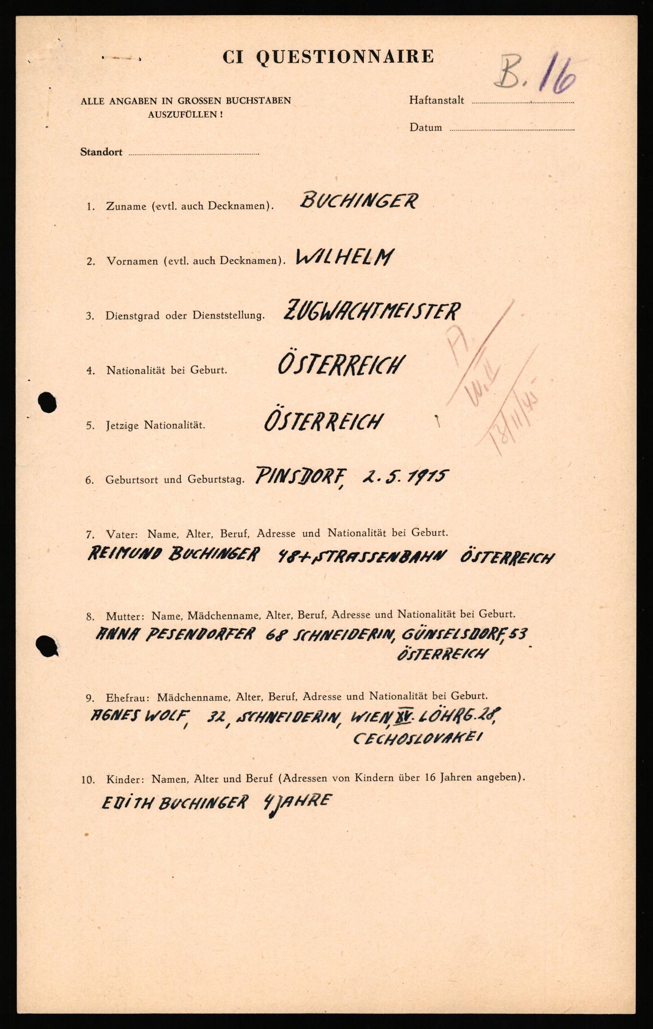 Forsvaret, Forsvarets overkommando II, AV/RA-RAFA-3915/D/Db/L0038: CI Questionaires. Tyske okkupasjonsstyrker i Norge. Østerrikere., 1945-1946, s. 124