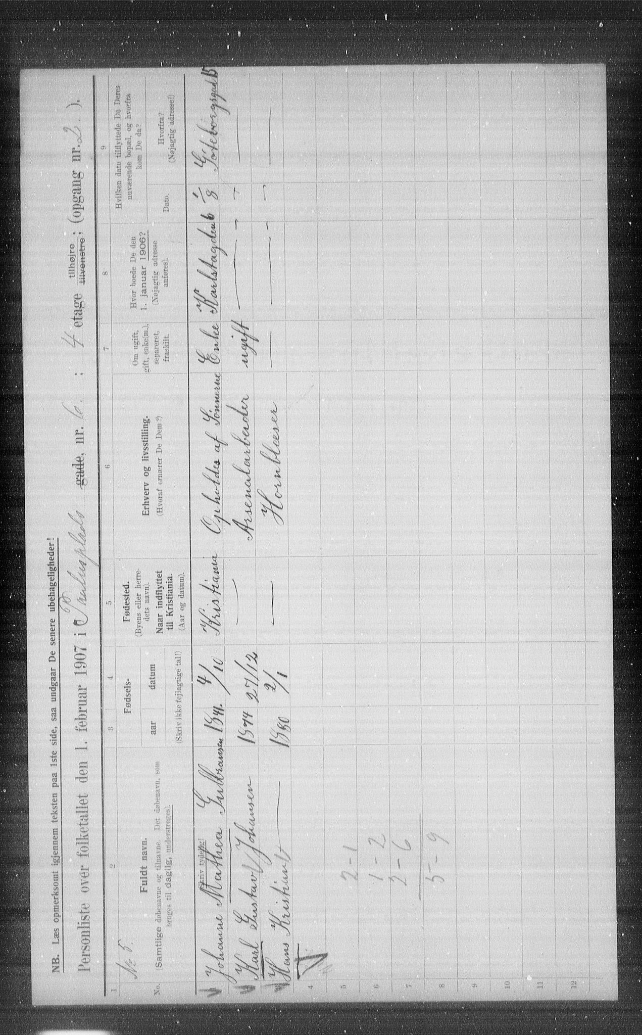 OBA, Kommunal folketelling 1.2.1907 for Kristiania kjøpstad, 1907, s. 40308