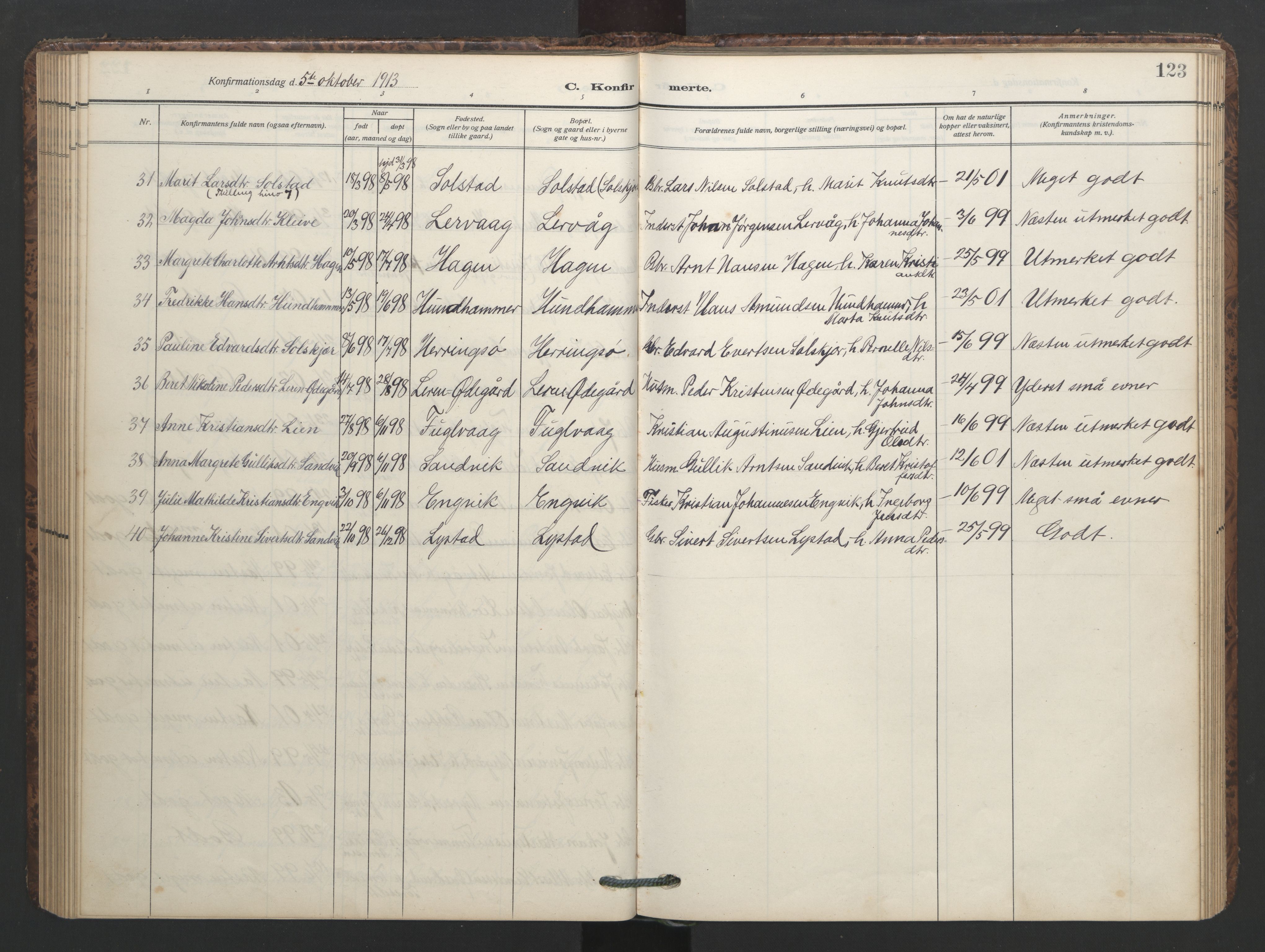 Ministerialprotokoller, klokkerbøker og fødselsregistre - Møre og Romsdal, SAT/A-1454/577/L0897: Klokkerbok nr. 577C01, 1909-1946, s. 123