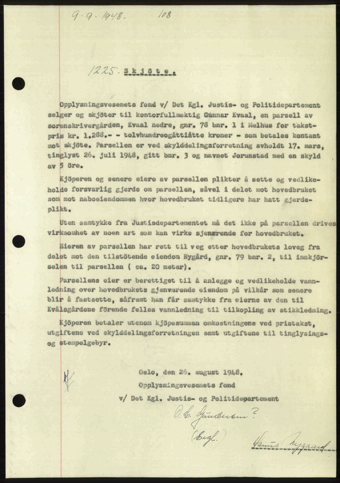 Gauldal sorenskriveri, SAT/A-0014/1/2/2C: Pantebok nr. A6, 1948-1948, Dagboknr: 1225/1948