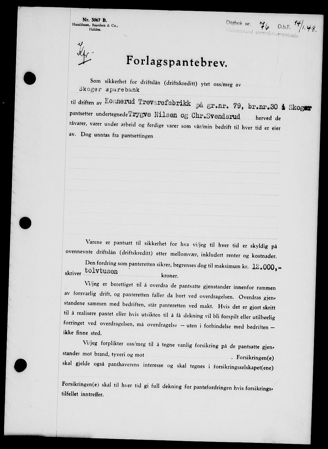 Holmestrand sorenskriveri, SAKO/A-67/G/Ga/Gab/L0058: Pantebok nr. B-58, 1947-1948, Dagboknr: 76/1948