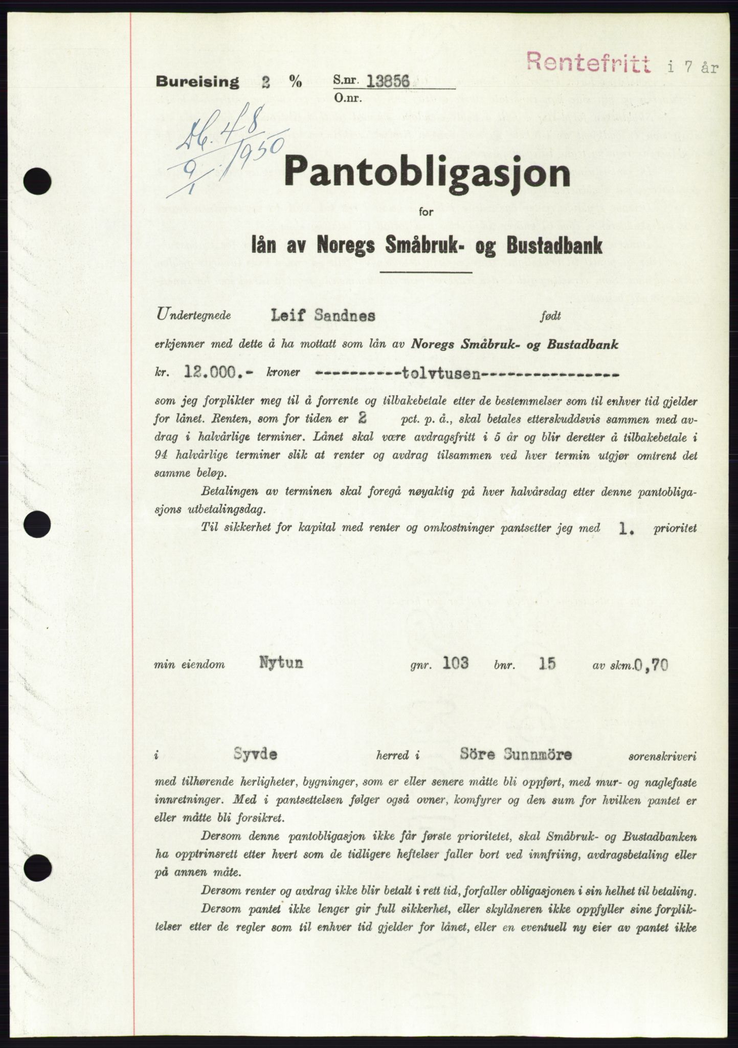 Søre Sunnmøre sorenskriveri, SAT/A-4122/1/2/2C/L0118: Pantebok nr. 6B, 1949-1950, Dagboknr: 48/1950