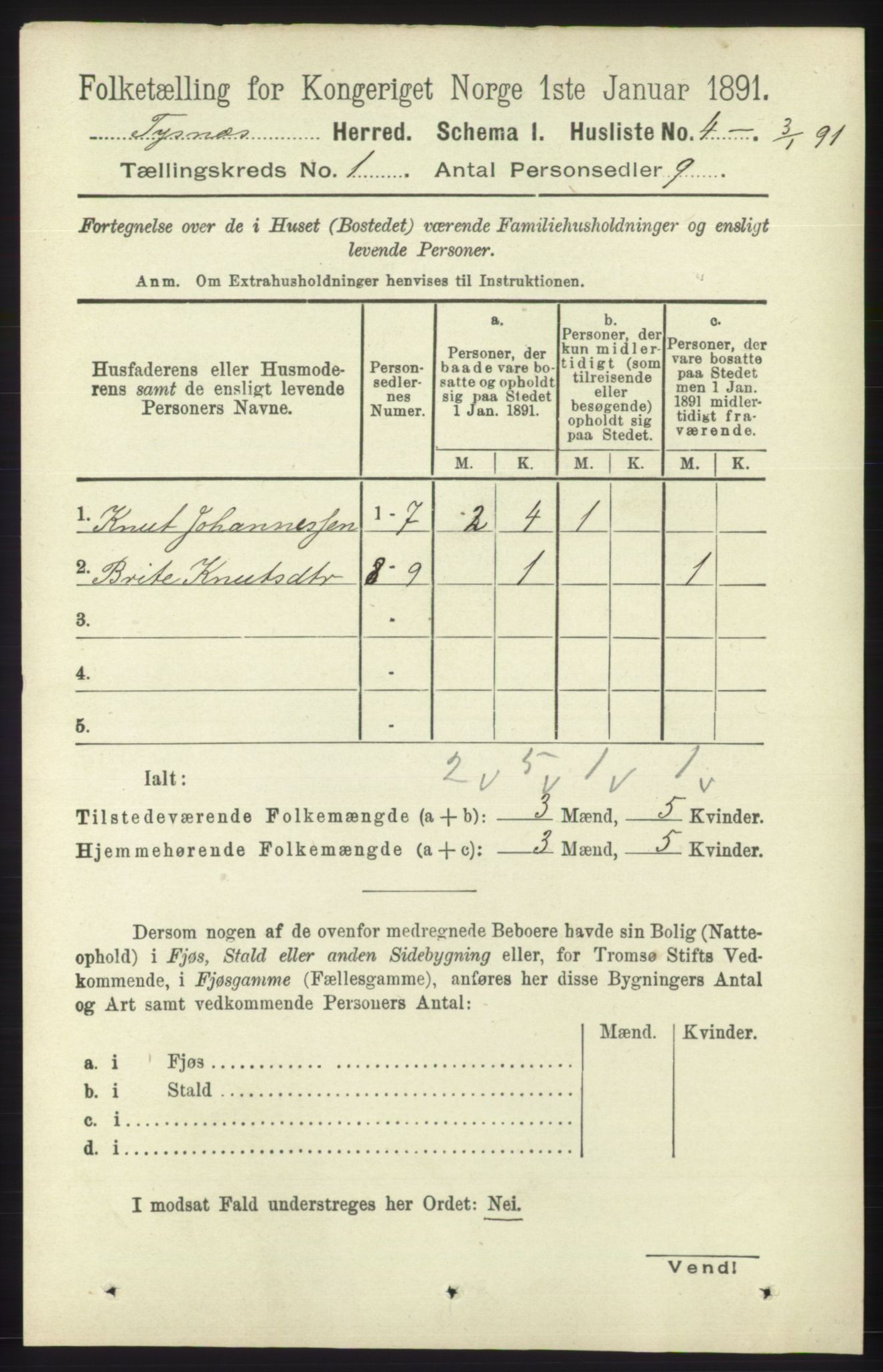 RA, Folketelling 1891 for 1223 Tysnes herred, 1891, s. 36