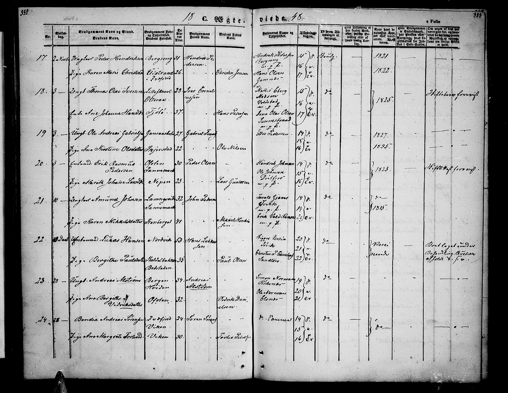 Trondenes sokneprestkontor, SATØ/S-1319/H/Hb/L0006klokker: Klokkerbok nr. 6, 1845-1855, s. 332-333