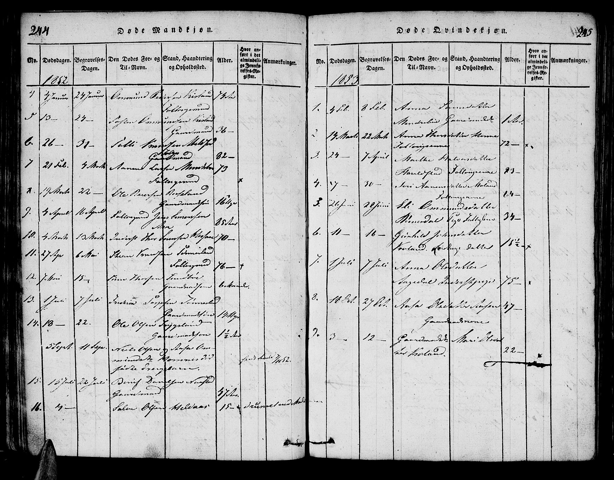 Bjelland sokneprestkontor, AV/SAK-1111-0005/F/Fa/Faa/L0002: Ministerialbok nr. A 2, 1816-1866, s. 244-245