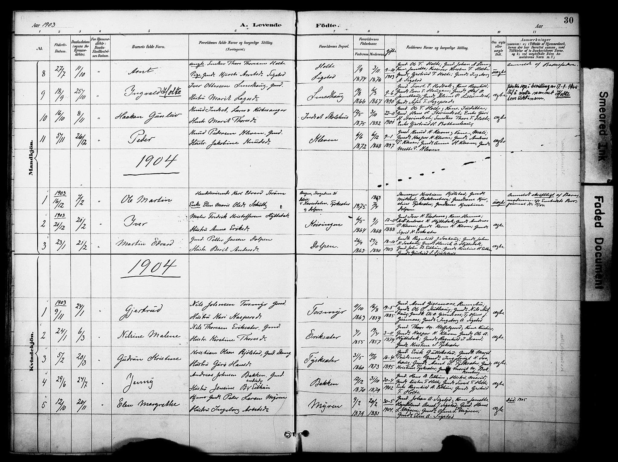 Kvikne prestekontor, AV/SAH-PREST-064/H/Ha/Haa/L0007: Ministerialbok nr. 7, 1887-1911, s. 30