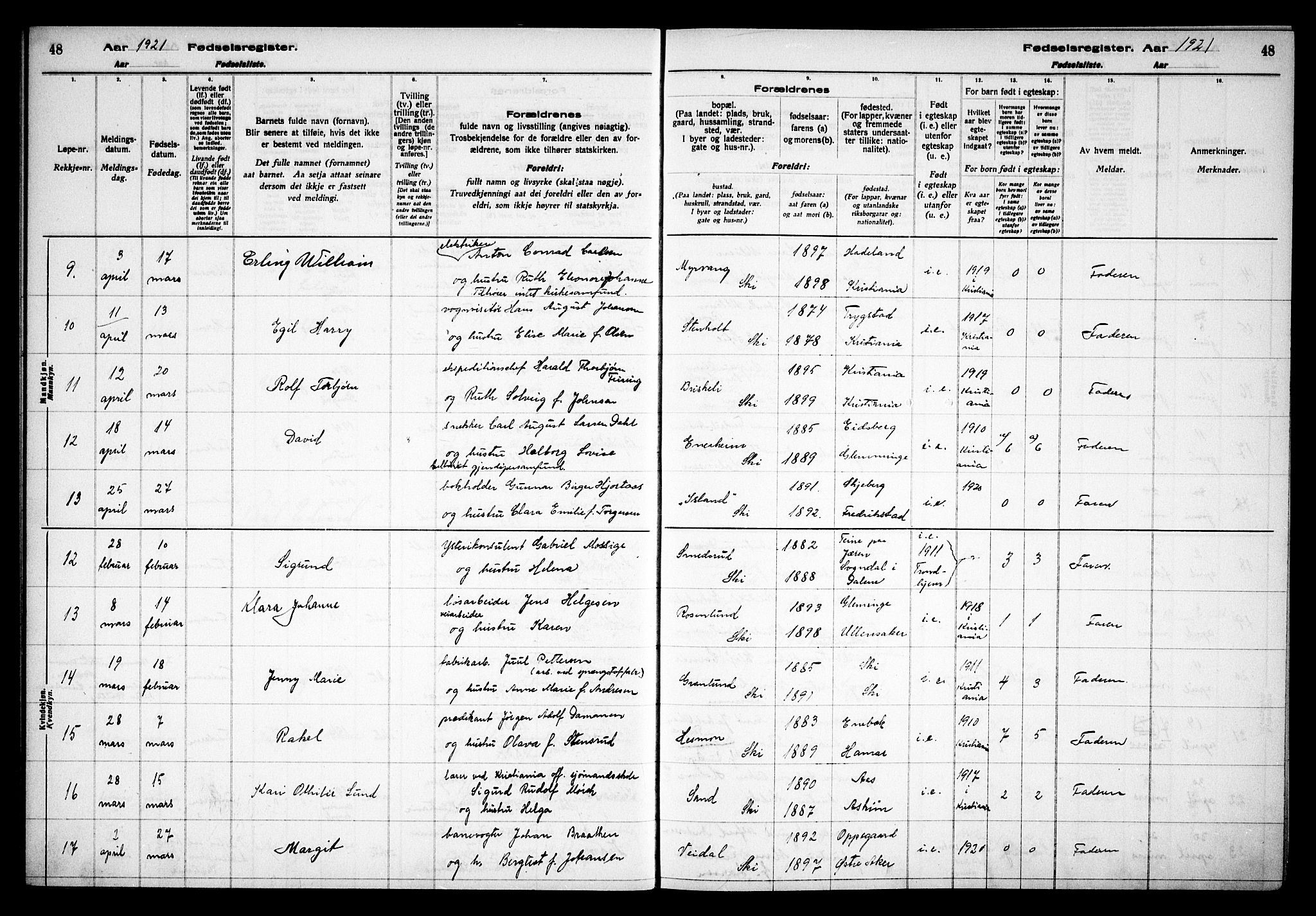 Kråkstad prestekontor Kirkebøker, AV/SAO-A-10125a/J/Jb/L0001: Fødselsregister nr. II 1, 1916-1936, s. 48