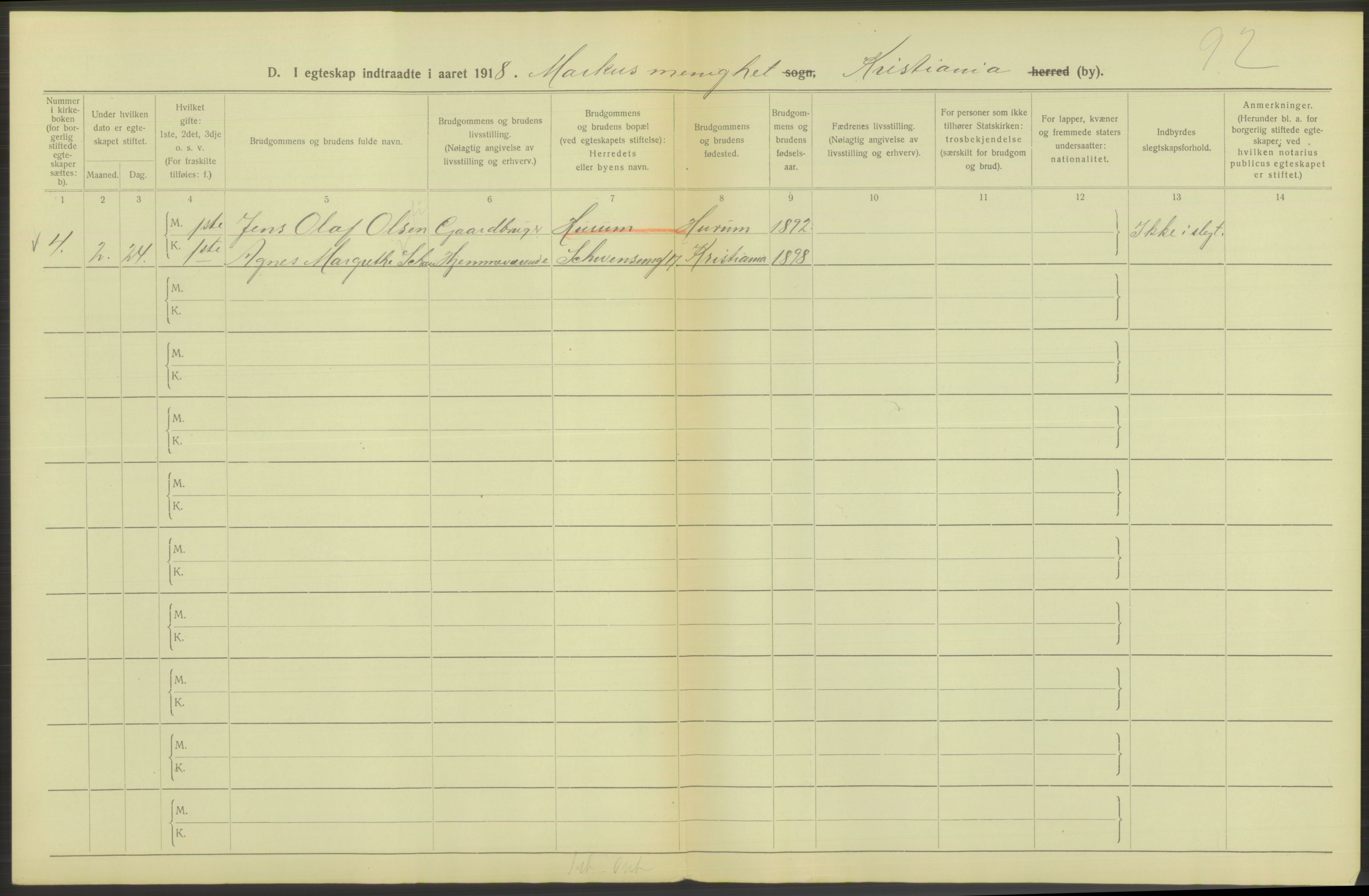 Statistisk sentralbyrå, Sosiodemografiske emner, Befolkning, RA/S-2228/D/Df/Dfb/Dfbh/L0009: Kristiania: Gifte, 1918, s. 350