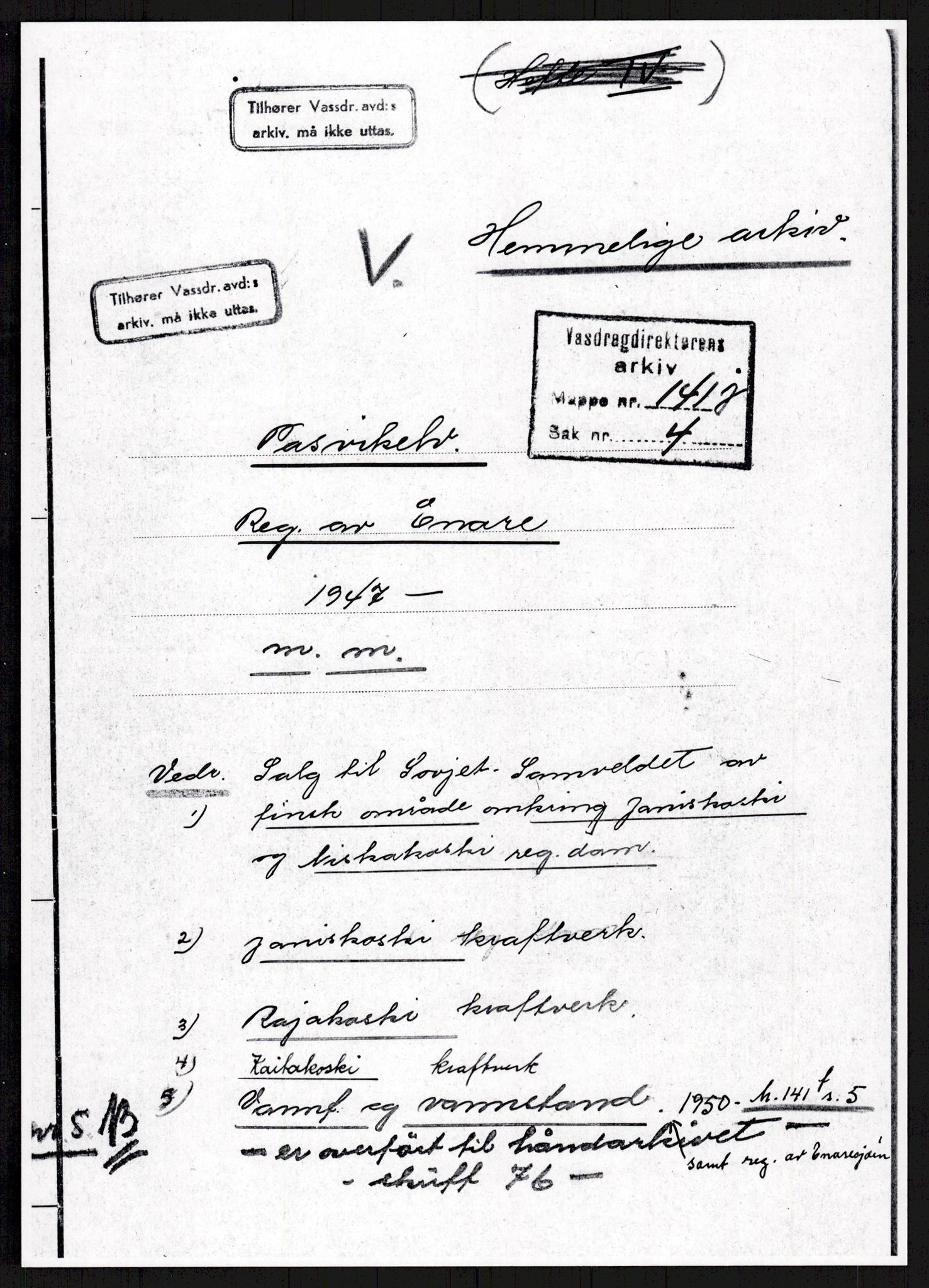 Vassdragsdirektoratet/avdelingen, RA/S-6242/F/Fa/L0537: Pasvikelva, 1932-1955, s. 867