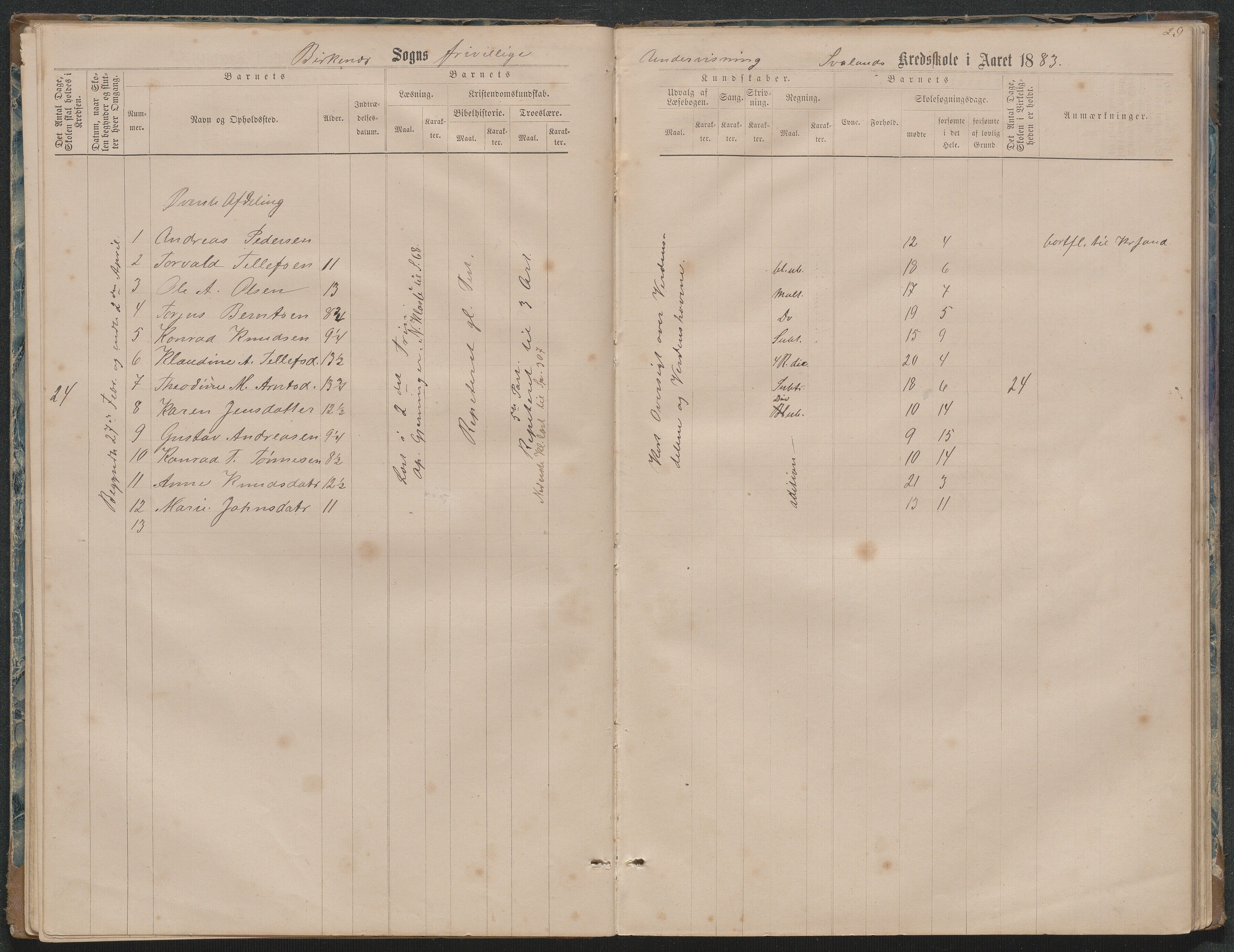 Birkenes kommune, Ås/Svaland skolekrets, AAMA/KA0928-550i_91/F02/L0001: Skoleprotokoll Svaland, Skjerkilen, Ås, 1875-1914, s. 29