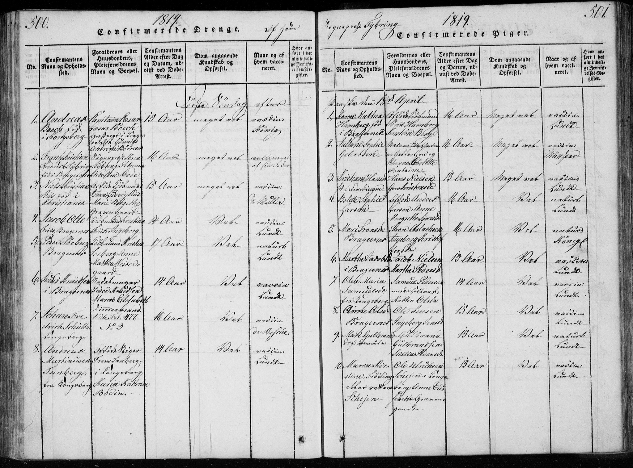 Bragernes kirkebøker, AV/SAKO-A-6/F/Fa/L0007: Ministerialbok nr. I 7, 1815-1829, s. 500-501