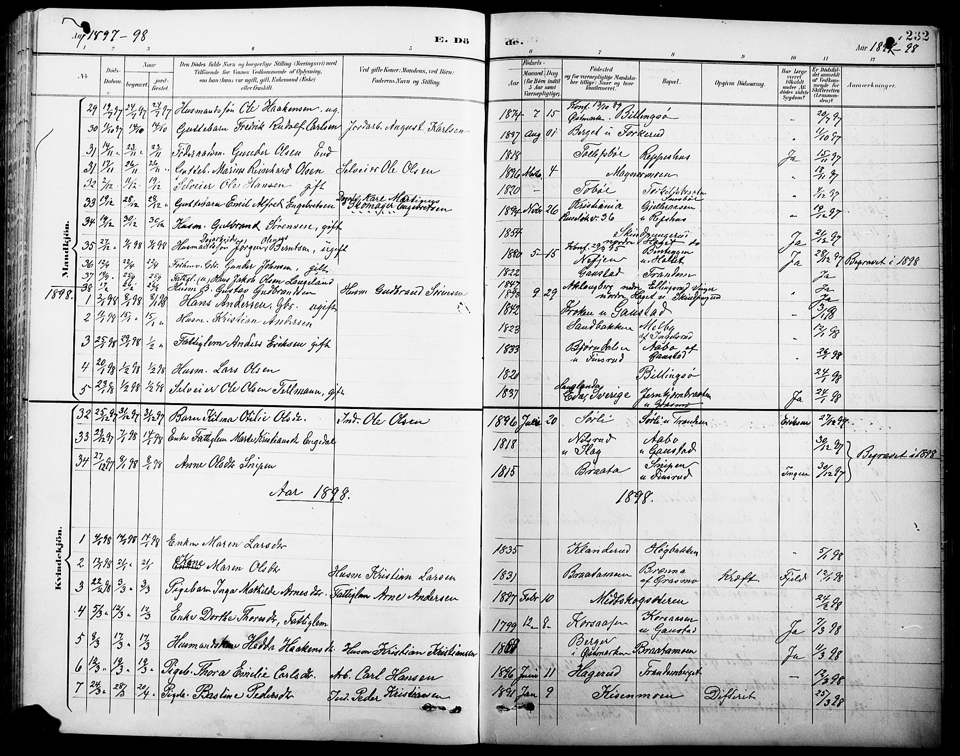 Eidskog prestekontor, AV/SAH-PREST-026/H/Ha/Hab/L0001: Klokkerbok nr. 1, 1895-1917, s. 232
