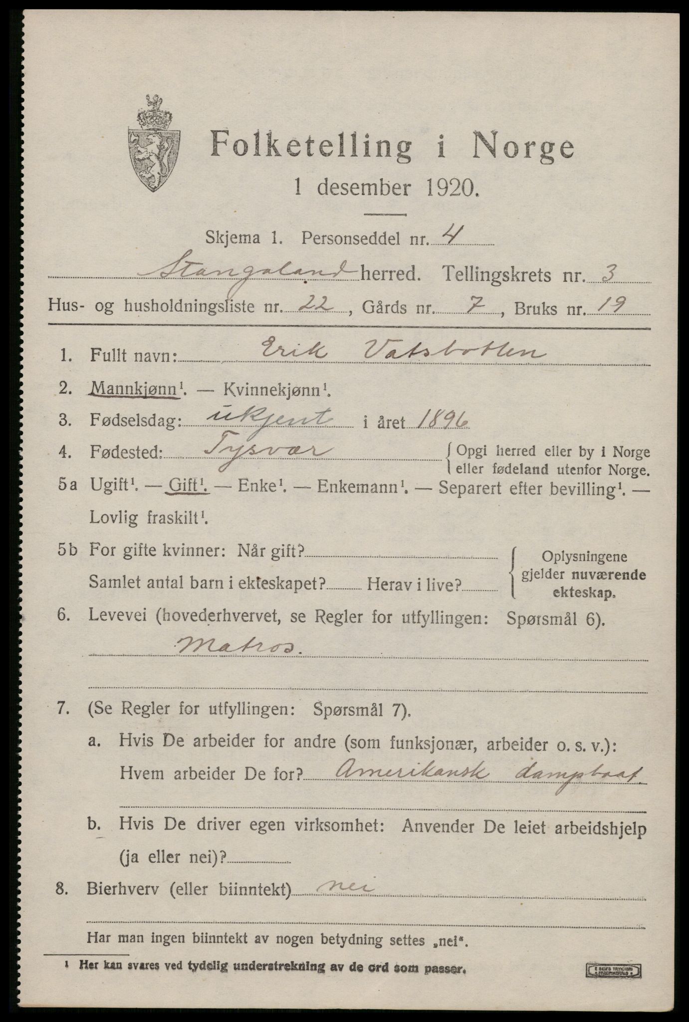 SAST, Folketelling 1920 for 1148 Stangaland herred, 1920, s. 2455